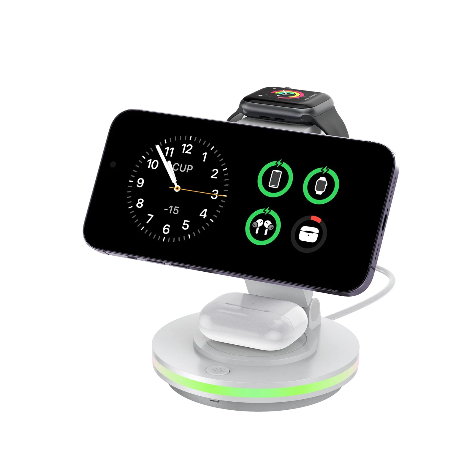 Foldable 4-in-1 Magnetic Wireless Charging Station with 7-Color Night Light for iPhone, Apple Watch & AirPods - Image 23