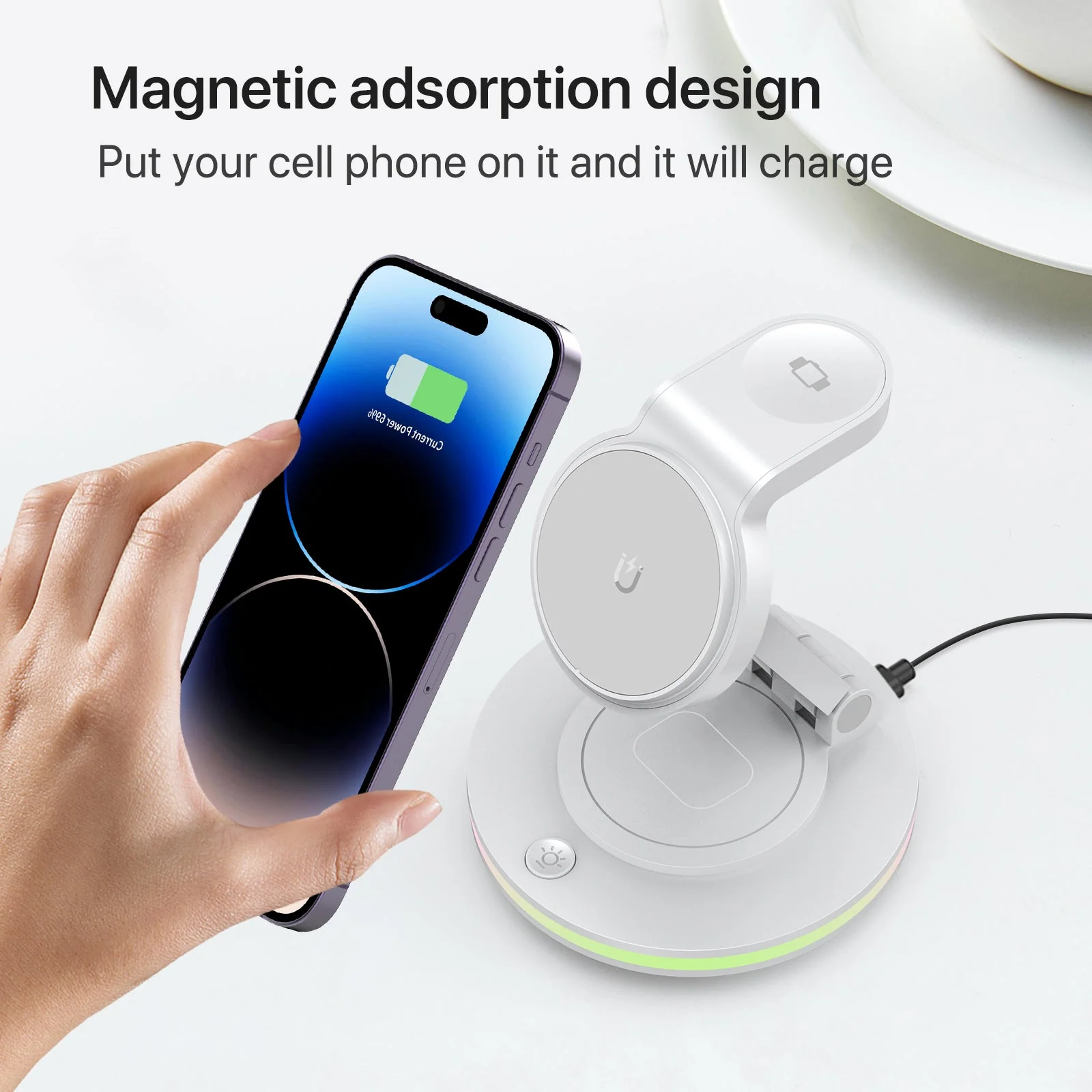 Foldable 4-in-1 Magnetic Wireless Charging Station with 7-Color Night Light for iPhone, Apple Watch & AirPods - Image 25