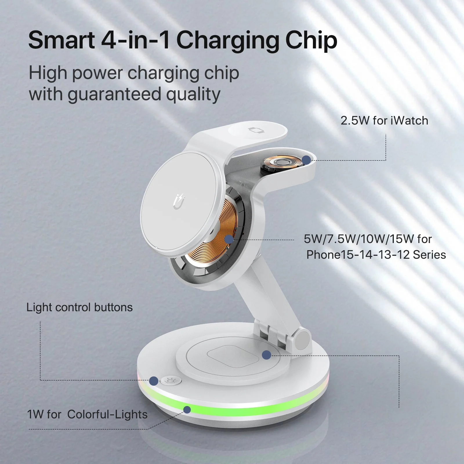 Foldable 4-in-1 Magnetic Wireless Charging Station with 7-Color Night Light for iPhone, Apple Watch & AirPods - Image 28