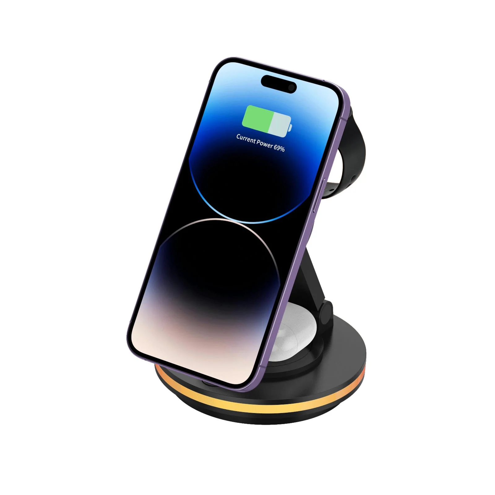 Foldable 4-in-1 Magnetic Wireless Charging Station with 7-Color Night Light for iPhone, Apple Watch & AirPods - Image 4
