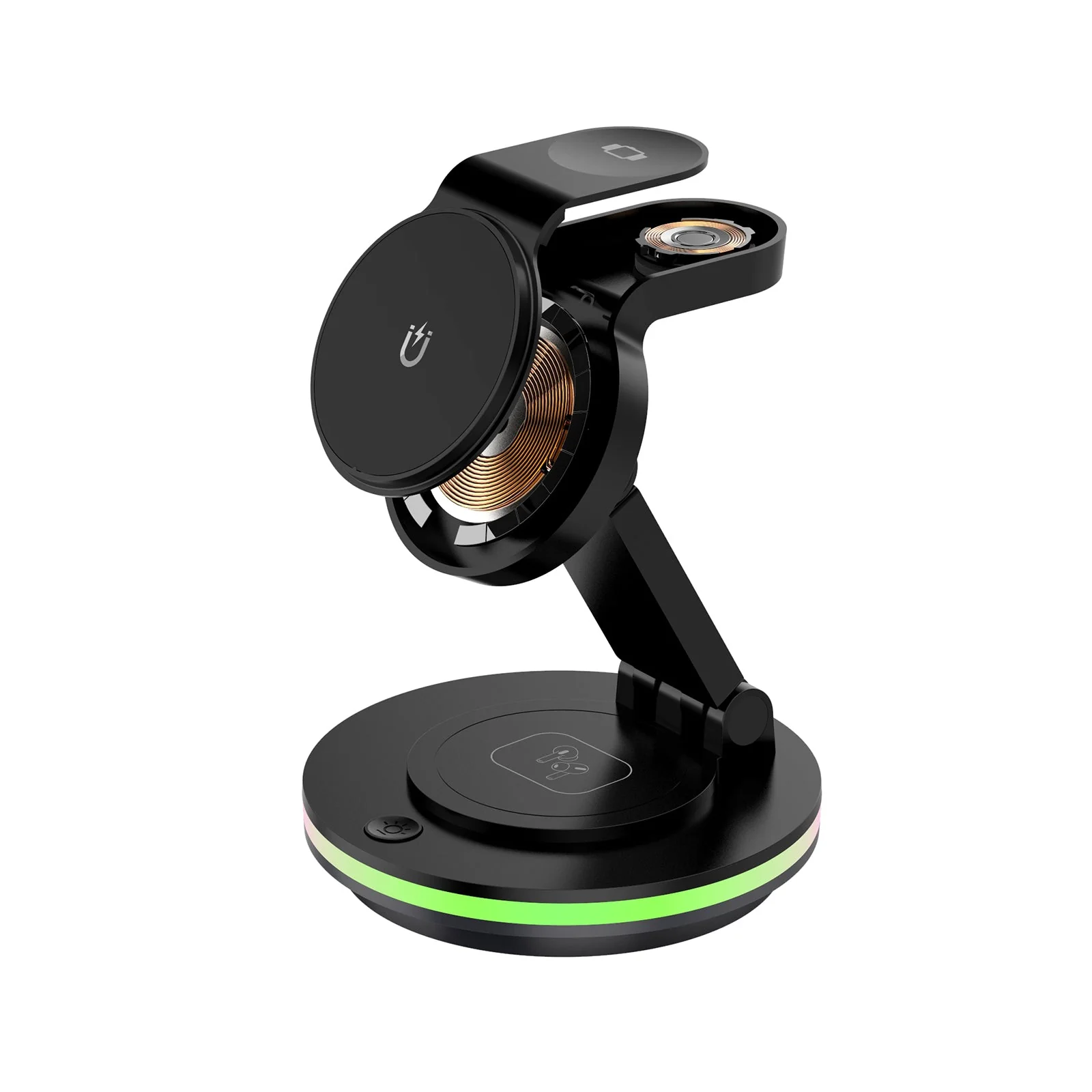 Foldable 4-in-1 Magnetic Wireless Charging Station with 7-Color Night Light for iPhone, Apple Watch & AirPods - Image 9