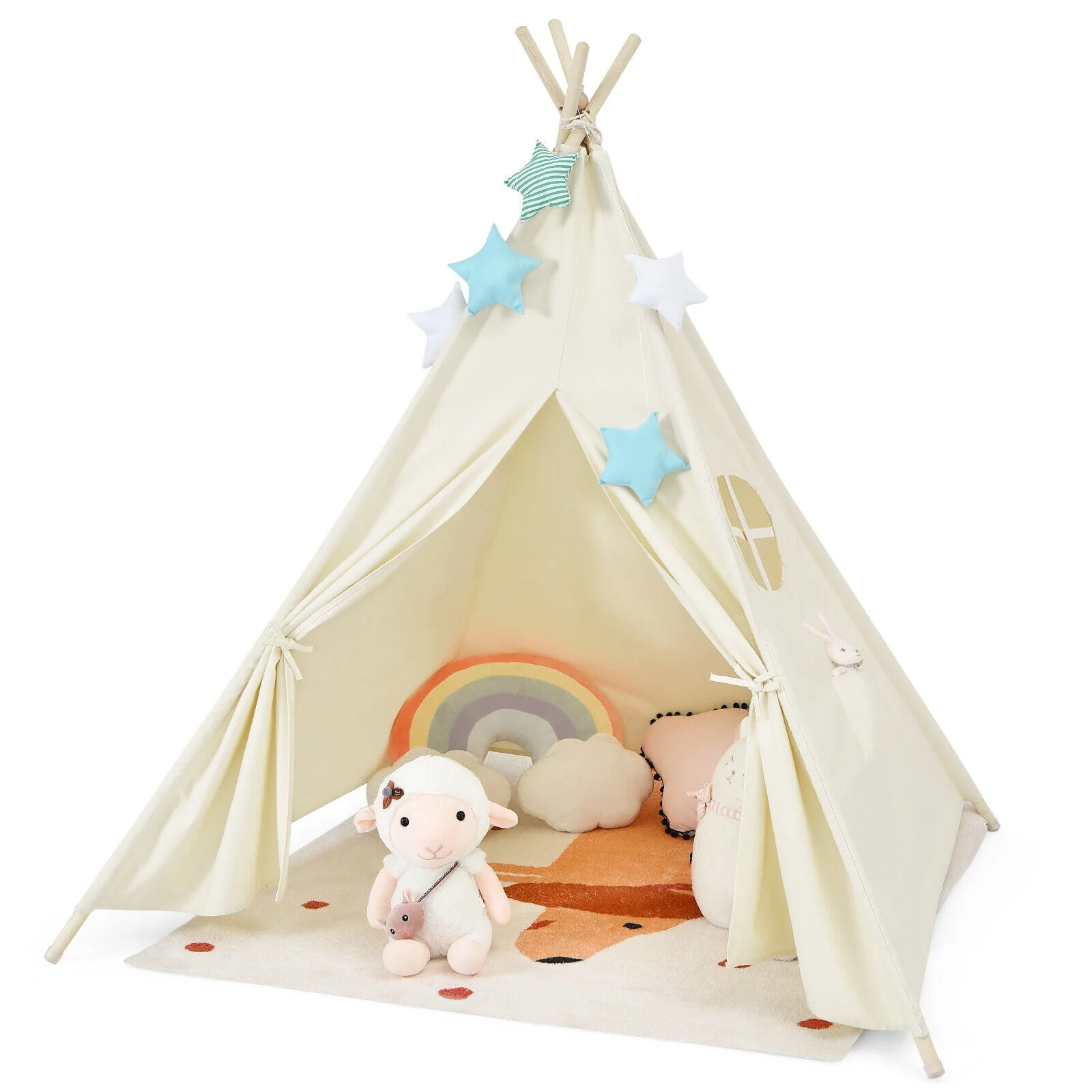 Foldable Kids Canvas Teepee Play Tent - Image 4