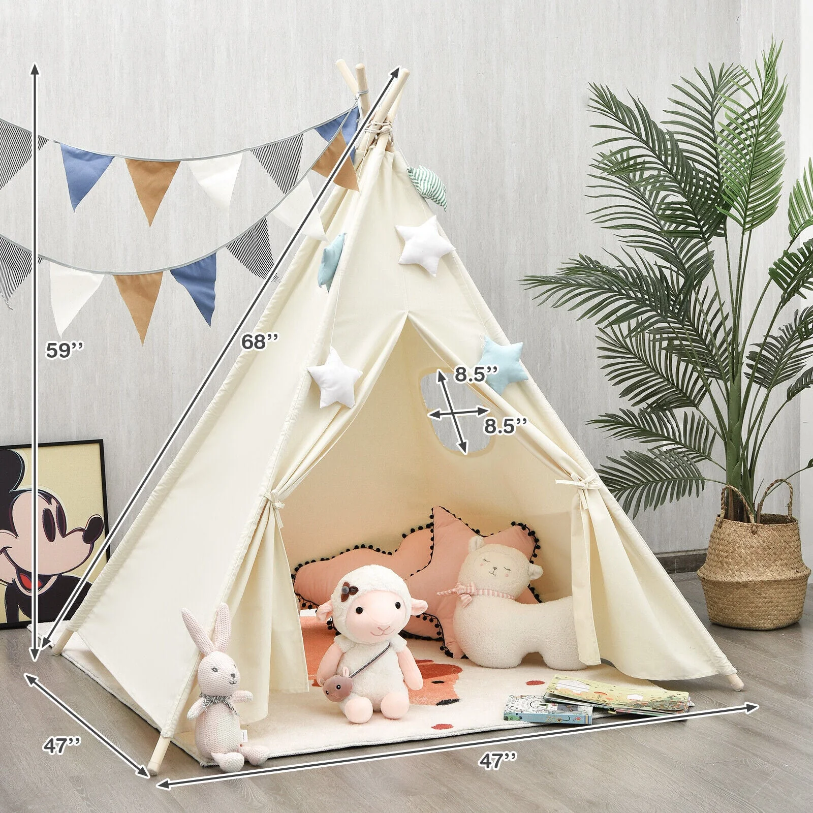 Foldable Kids Canvas Teepee Play Tent - Image 5