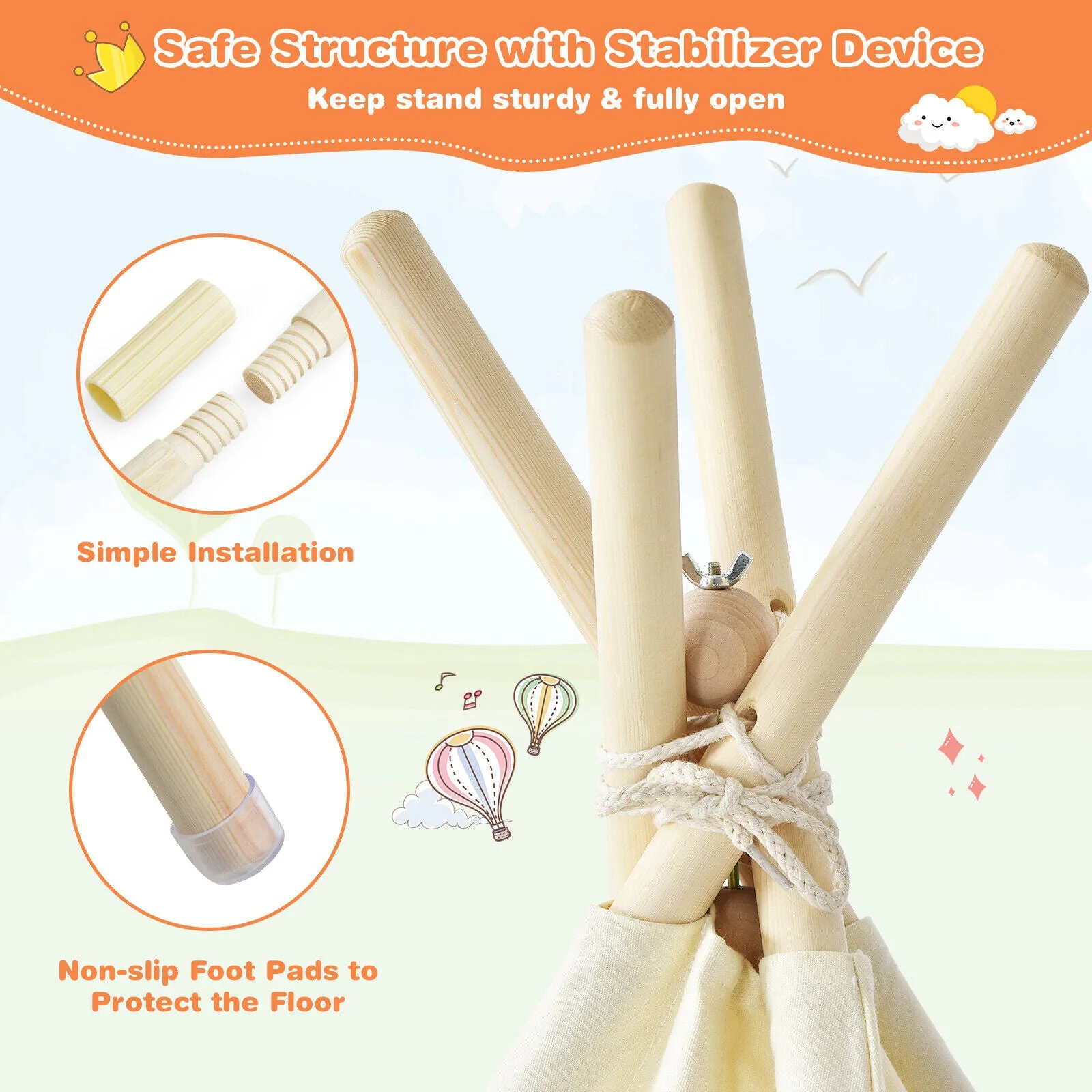Foldable Kids Canvas Teepee Play Tent - Image 6