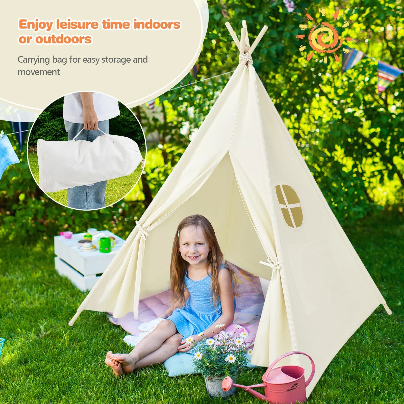 Foldable Kids Canvas Teepee Play Tent - Image 7