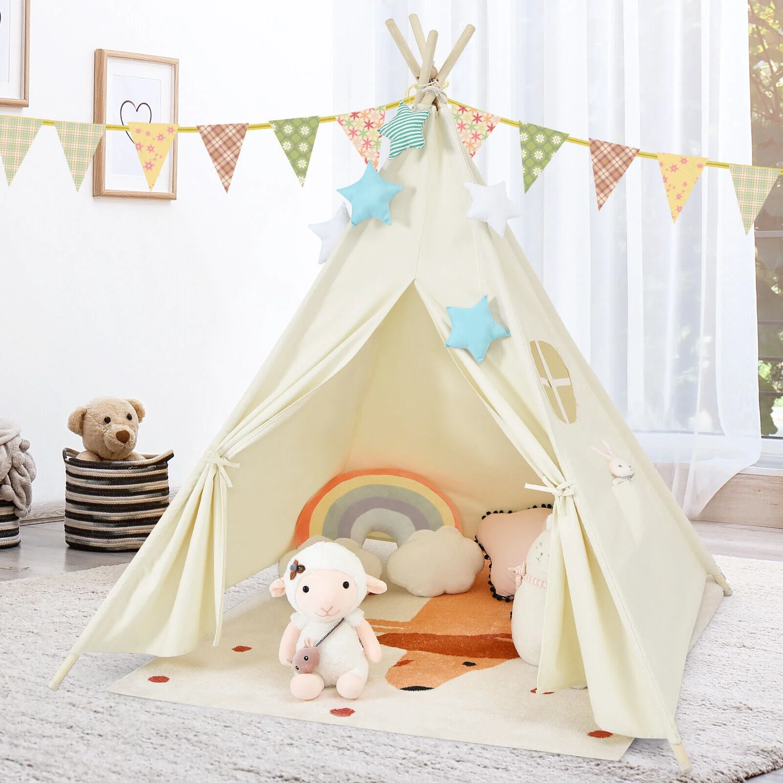 Foldable Kids Canvas Teepee Play Tent - Image 8