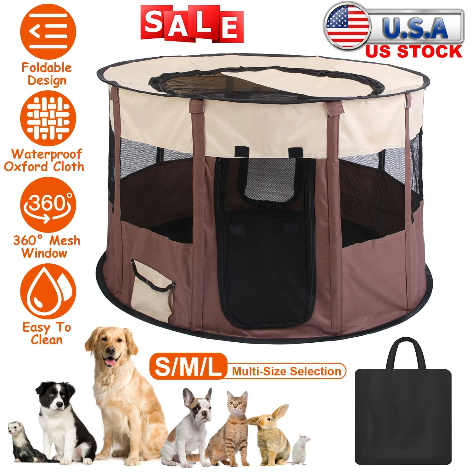 Foldable Playpen for Dog with Carry Bag Portable Travel Waterproof Indoor Outdoor Pet Cage Tent Detachable Upper Cover For Dog Cat Rabbit - Image 3