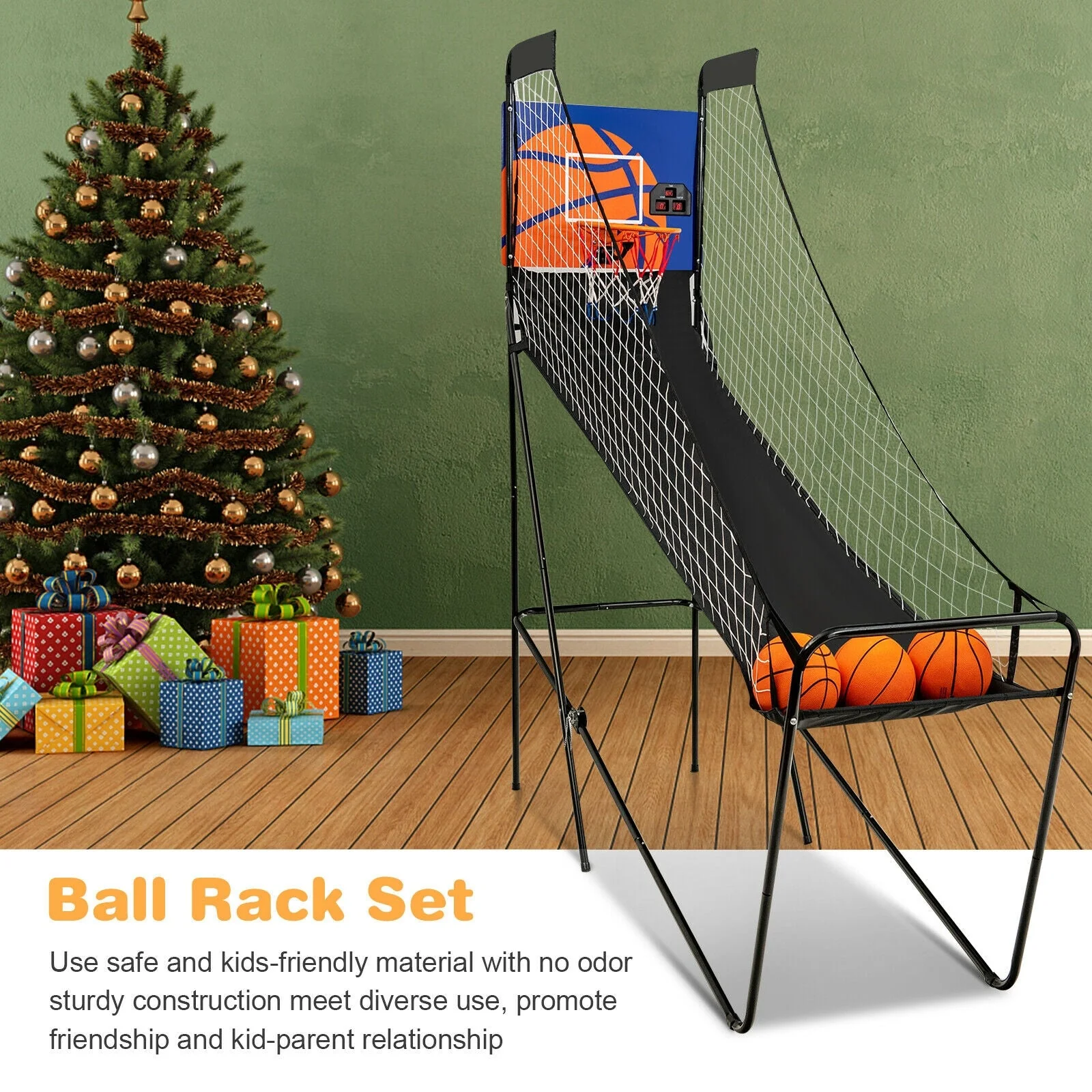 Foldable Single Shot Basketball Arcade Game with Electronic Scorer and Basketballs - Image 2