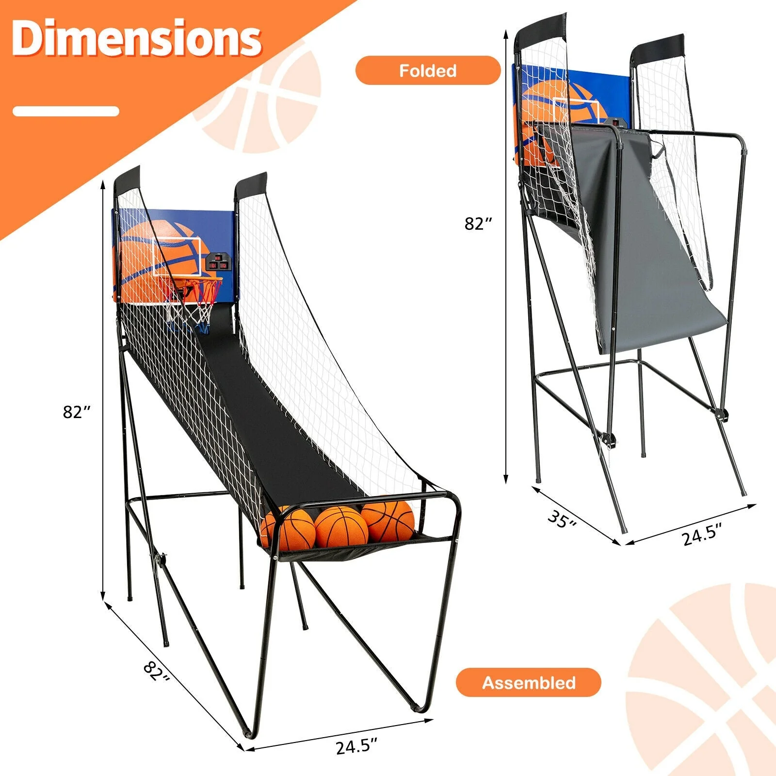 Foldable Single Shot Basketball Arcade Game with Electronic Scorer and Basketballs - Image 5