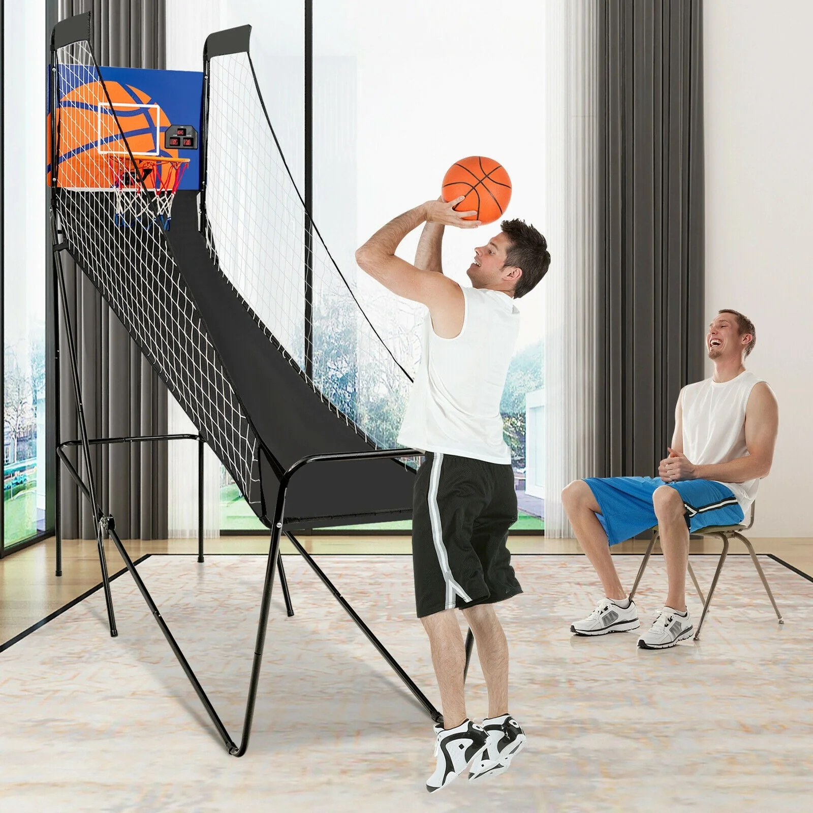 Foldable Single Shot Basketball Arcade Game with Electronic Scorer and Basketballs - Image 6