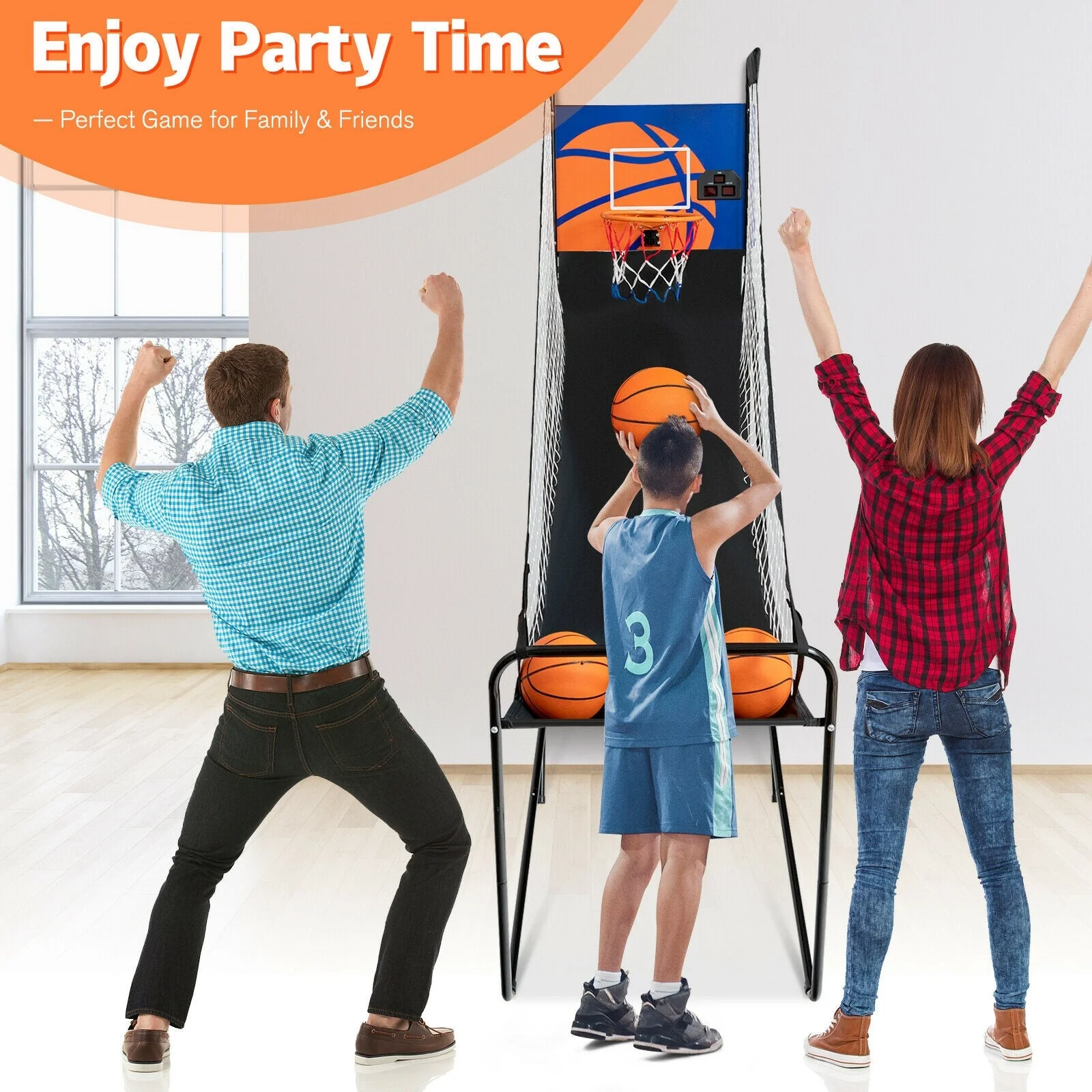 Foldable Single Shot Basketball Arcade Game with Electronic Scorer and Basketballs - Image 8