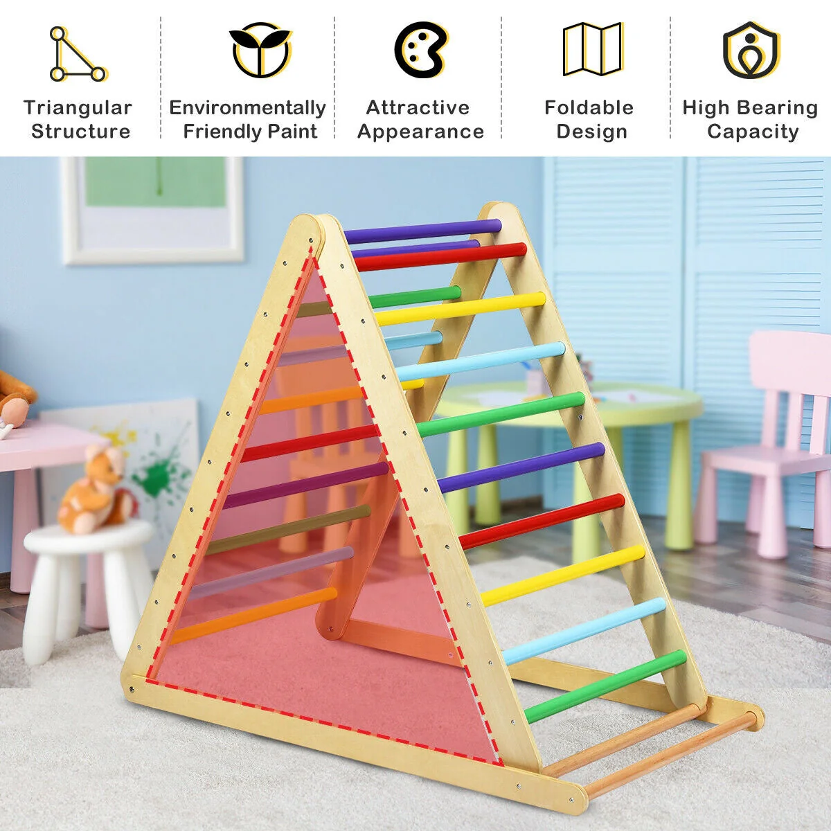 Foldable Wooden Climbing Triangle Indoor Home Climber Ladder - Image 2