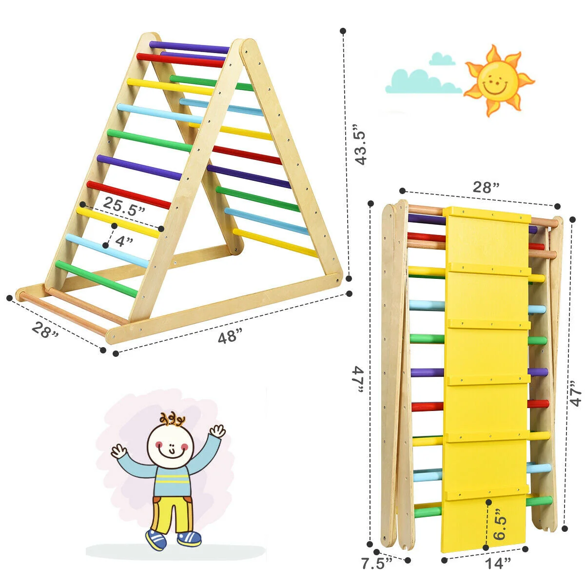Foldable Wooden Climbing Triangle Indoor Home Climber Ladder - Image 4