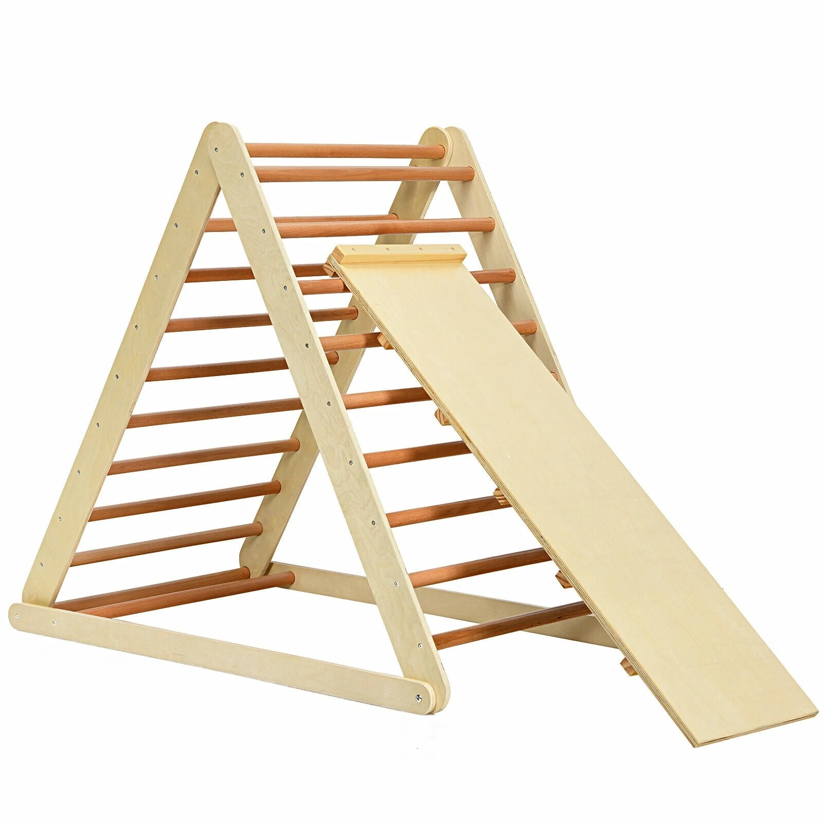Foldable Wooden Climbing Triangle Indoor with Ladder for Toddler Baby-Natural - Image 3