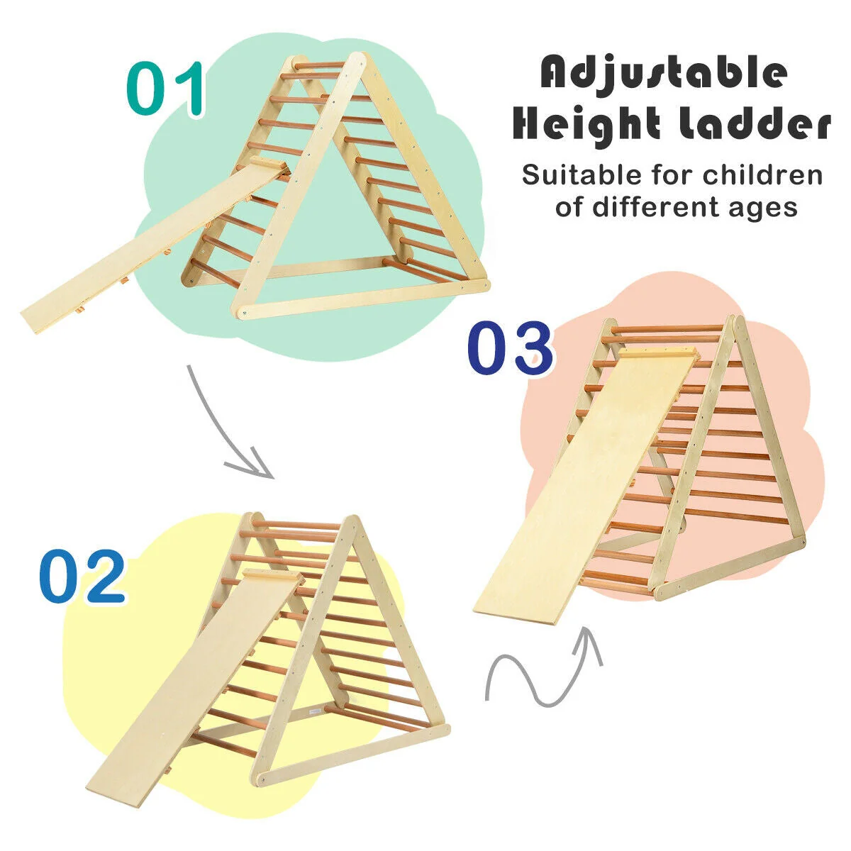 Foldable Wooden Climbing Triangle Indoor with Ladder for Toddler Baby-Natural - Image 5