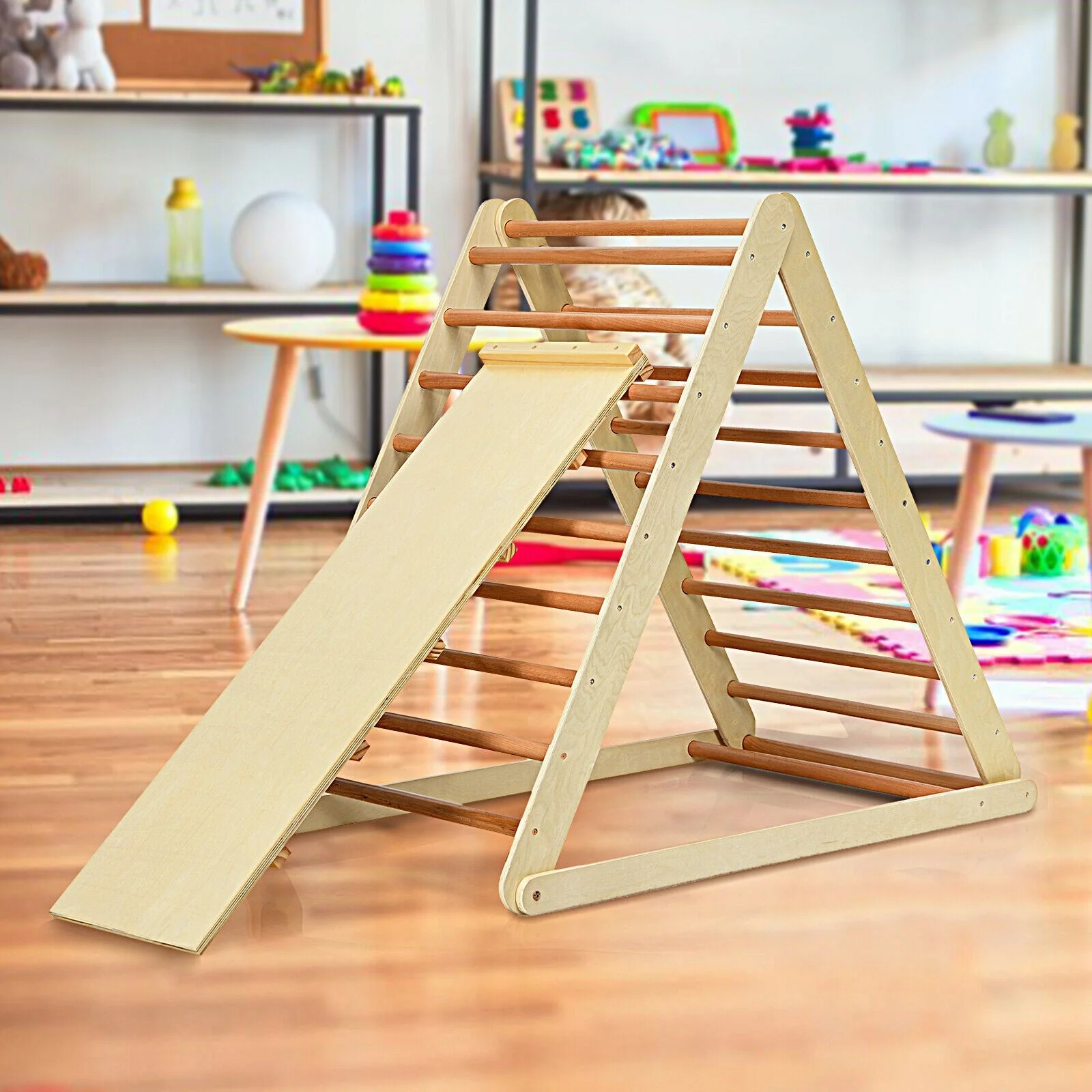 Foldable Wooden Climbing Triangle Indoor with Ladder for Toddler Baby-Natural - Image 7
