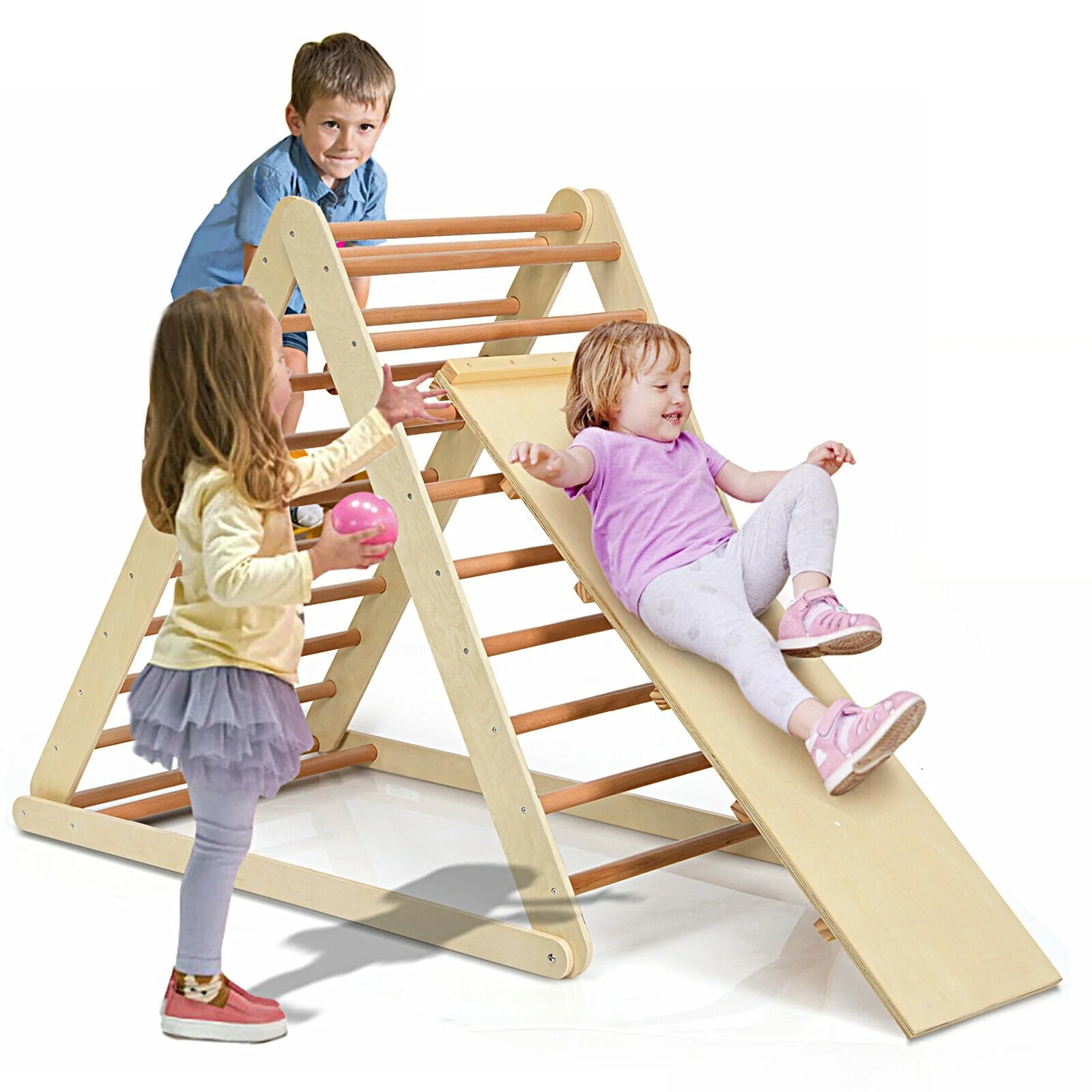 Foldable Wooden Climbing Triangle Indoor with Ladder for Toddler Baby-Natural - Image 8