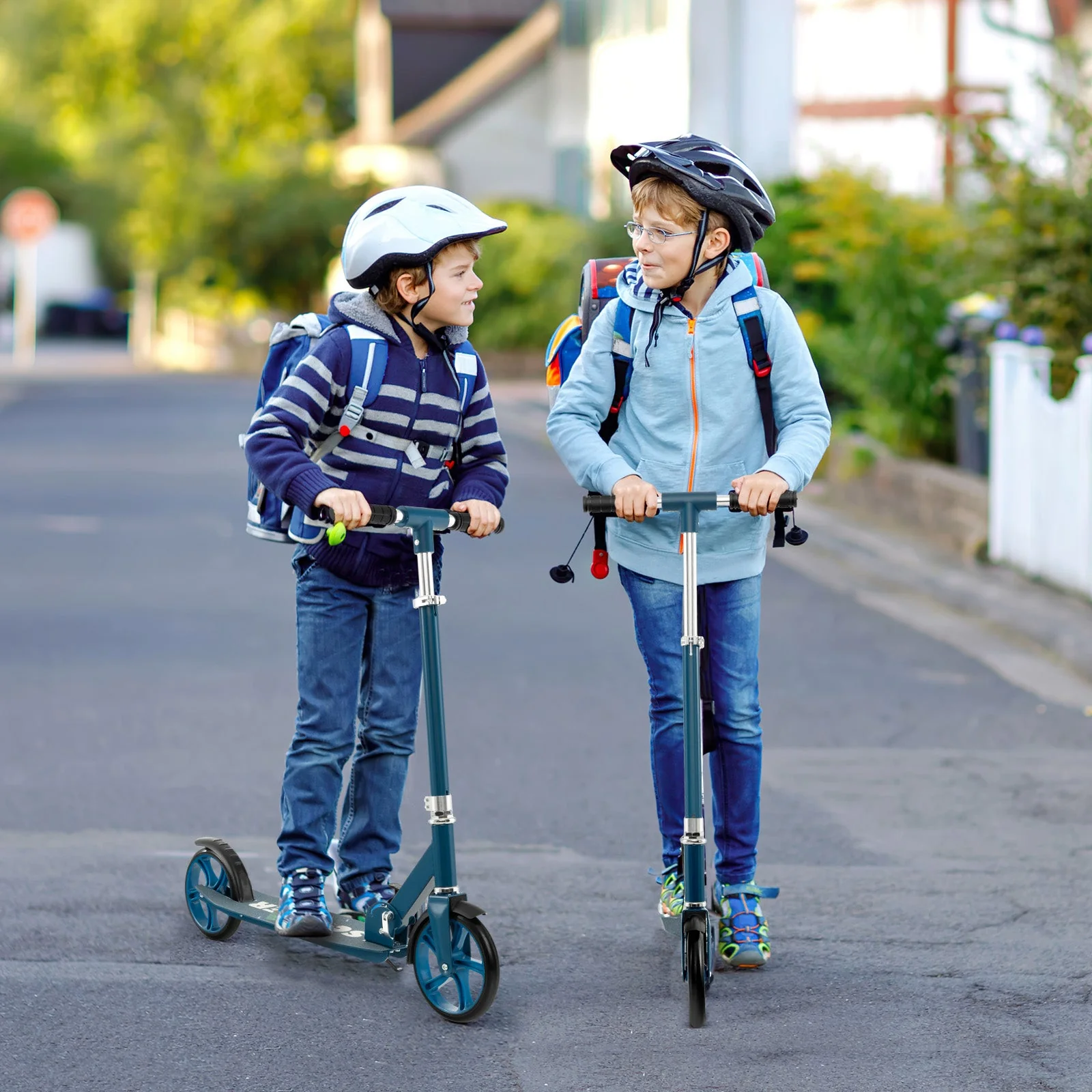 Folding Aluminum Alloy Scooter with 3 Adjustable Heights-Blue - Image 2
