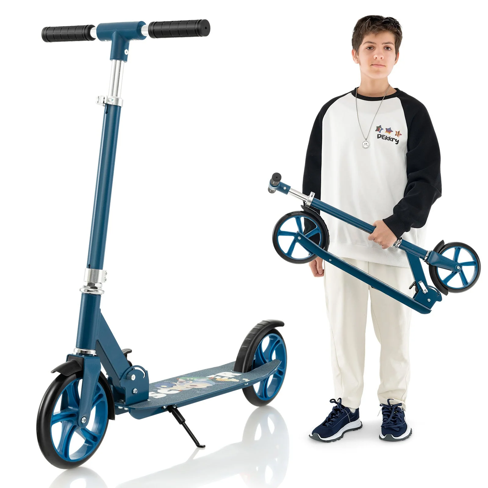 Folding Aluminum Alloy Scooter with 3 Adjustable Heights-Blue - Image 3