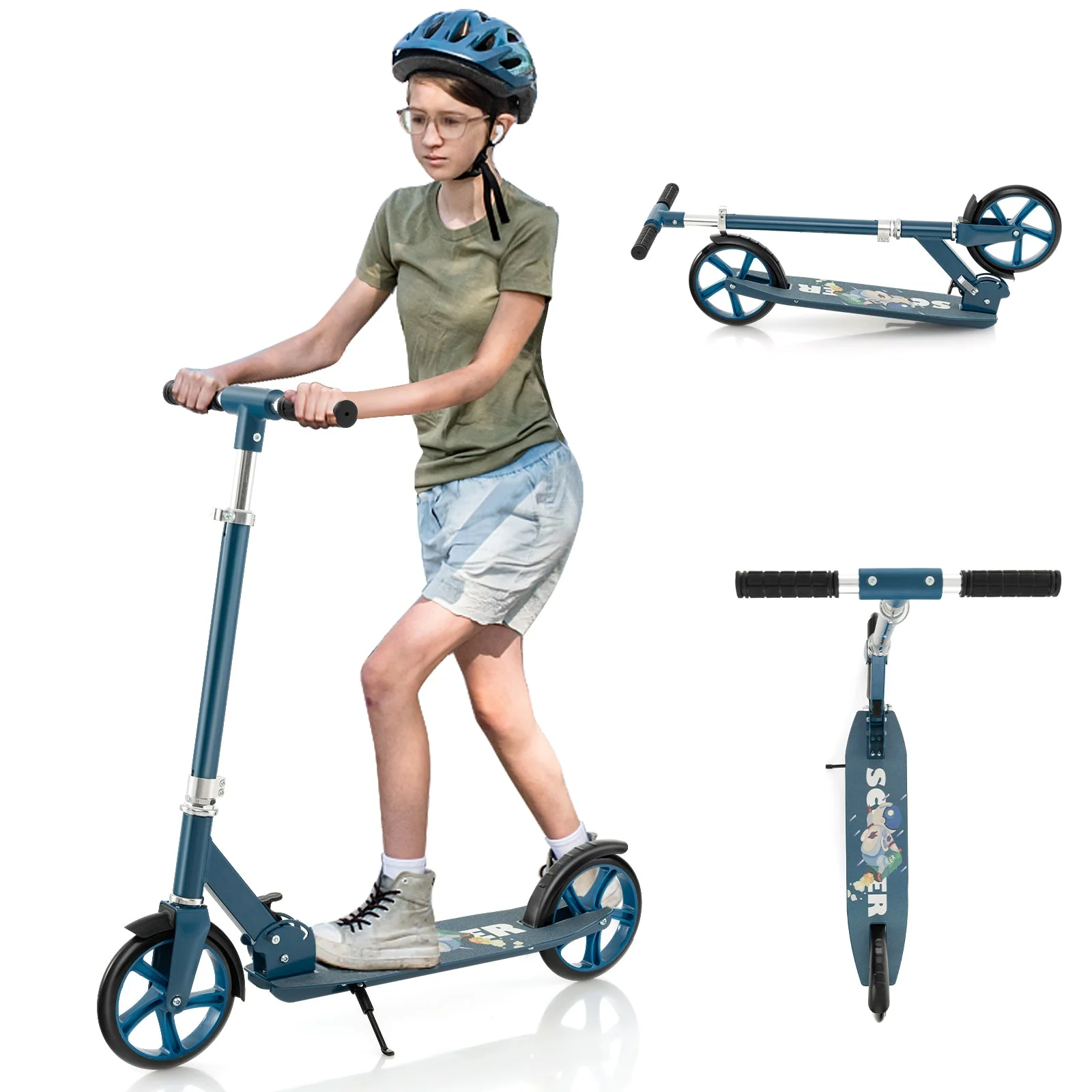 Folding Aluminum Alloy Scooter with 3 Adjustable Heights-Blue - Image 4