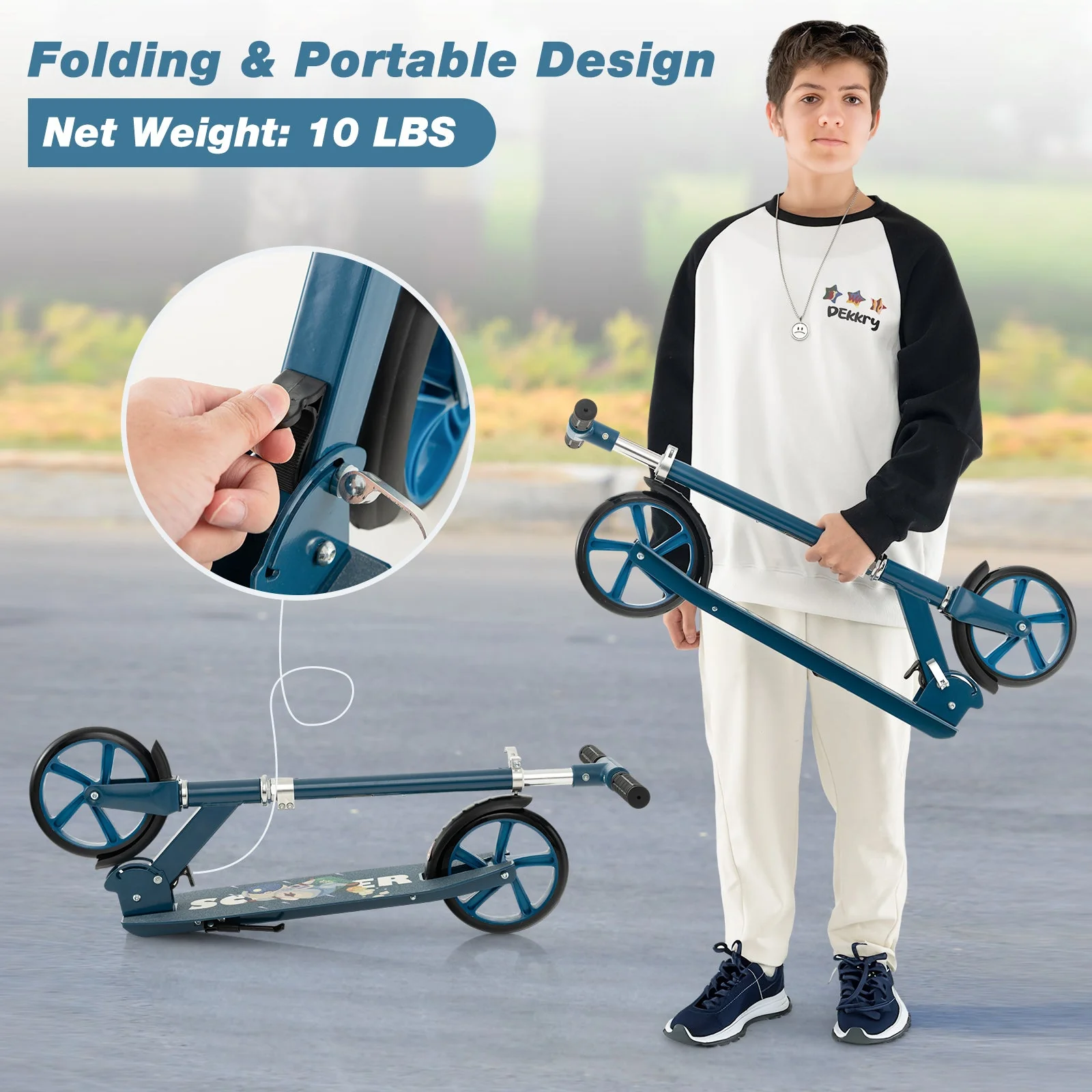 Folding Aluminum Alloy Scooter with 3 Adjustable Heights-Blue - Image 7