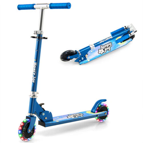 Folding Kick Scooter with 3 Adjustable Heights for Kids-Blue - Image 4