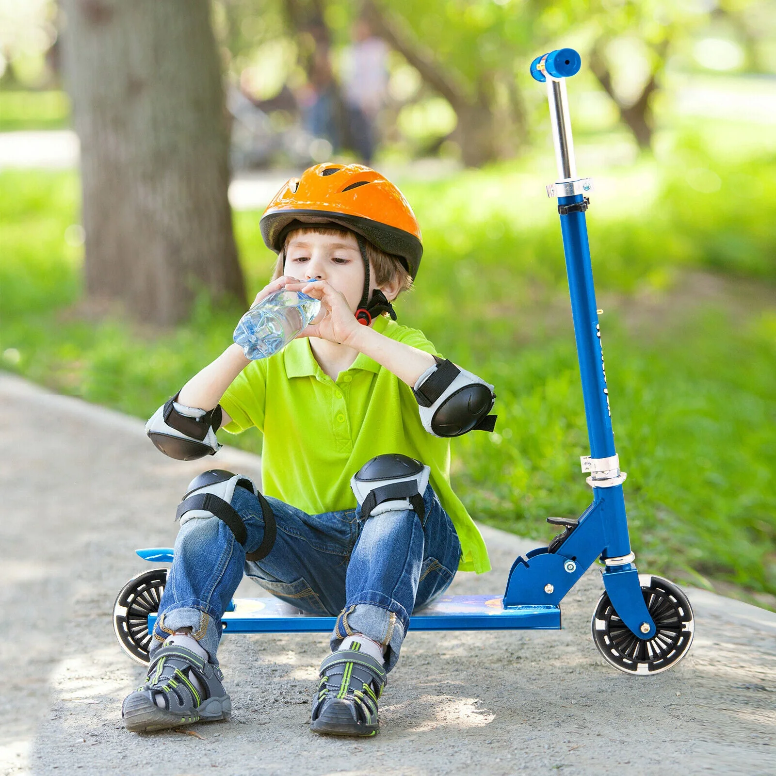 Folding Kick Scooter with 3 Adjustable Heights for Kids-Blue - Image 6