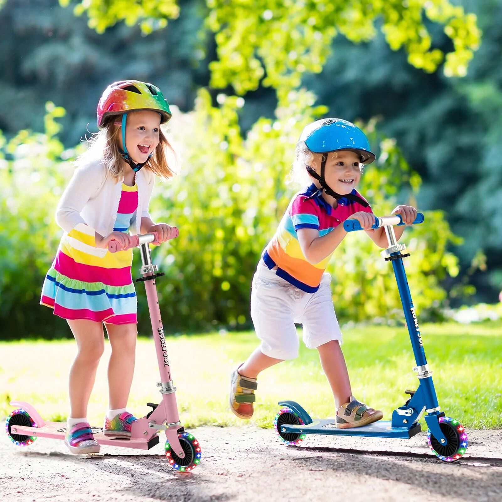 Folding Kick Scooter with 3 Adjustable Heights for Kids-Pink - Image 2