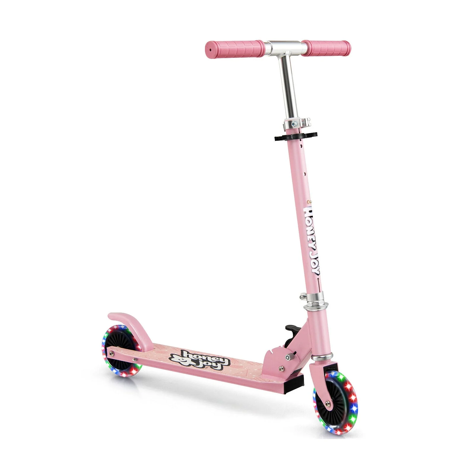 Folding Kick Scooter with 3 Adjustable Heights for Kids-Pink - Image 3