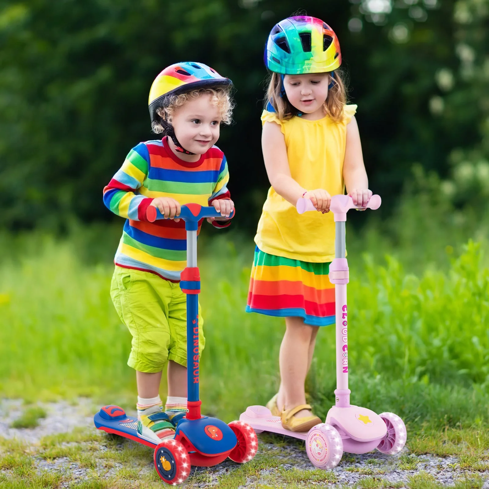 Folding Kids Scooter with Extra Wide Deck and LED Lighted PU Wheels-Purple - Image 2