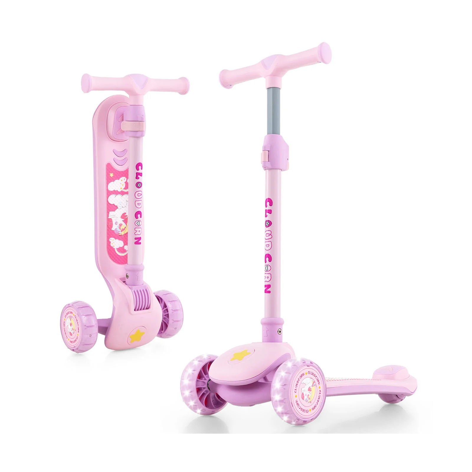 Folding Kids Scooter with Extra Wide Deck and LED Lighted PU Wheels-Purple - Image 3