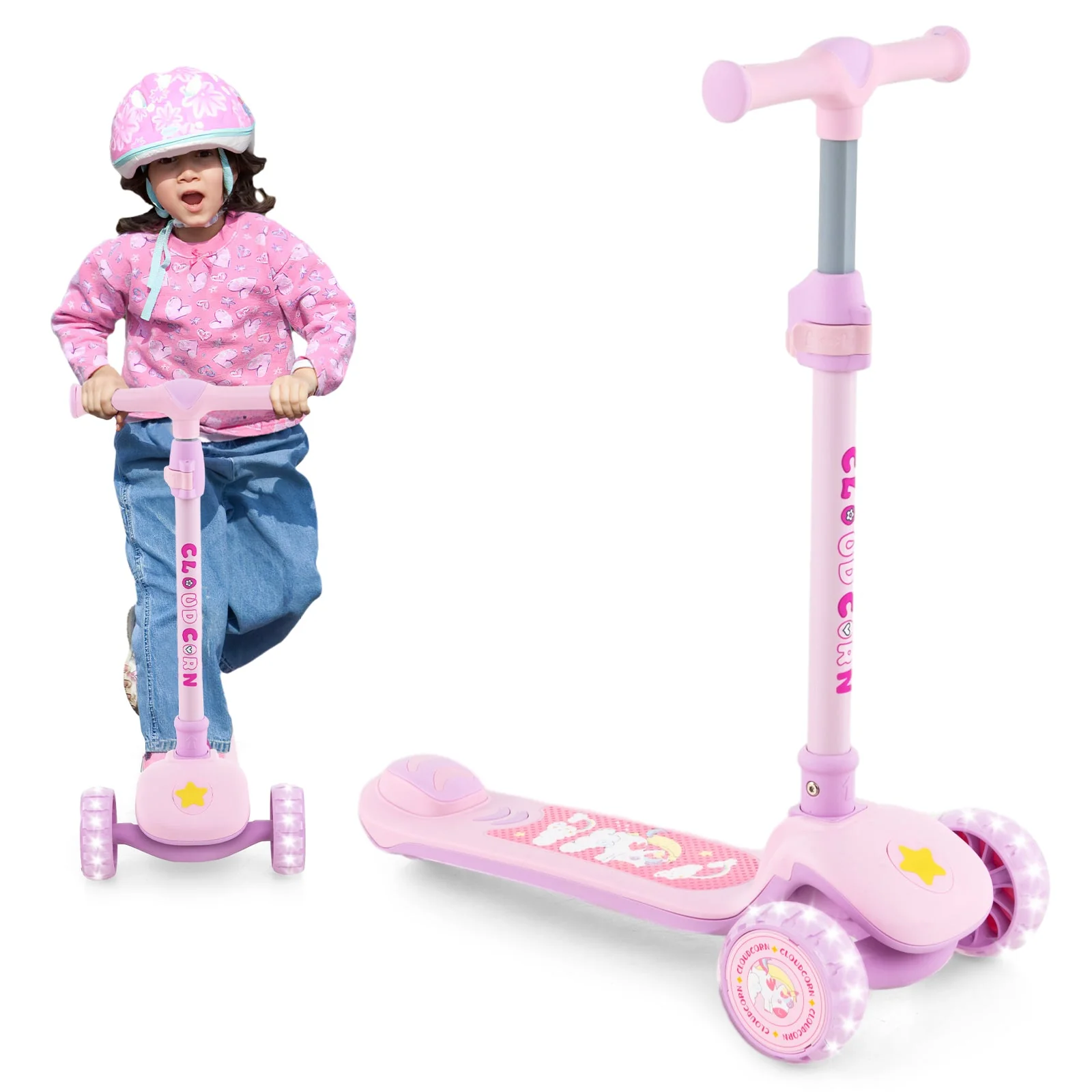 Folding Kids Scooter with Extra Wide Deck and LED Lighted PU Wheels-Purple - Image 4