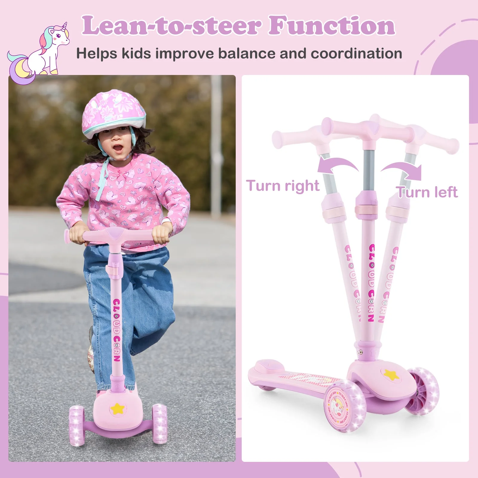 Folding Kids Scooter with Extra Wide Deck and LED Lighted PU Wheels-Purple - Image 8