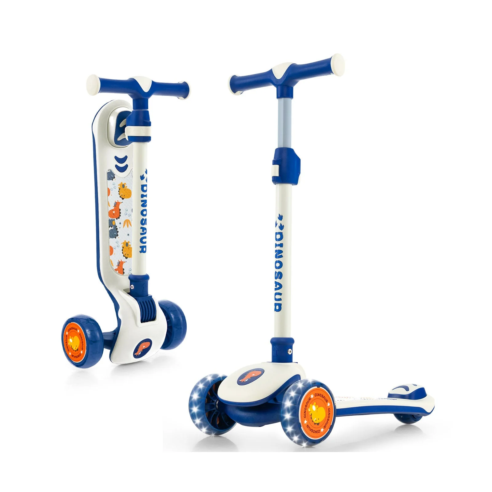 Folding Kids Scooter with Extra Wide Deck and LED Lighted PU Wheels-White - Image 3