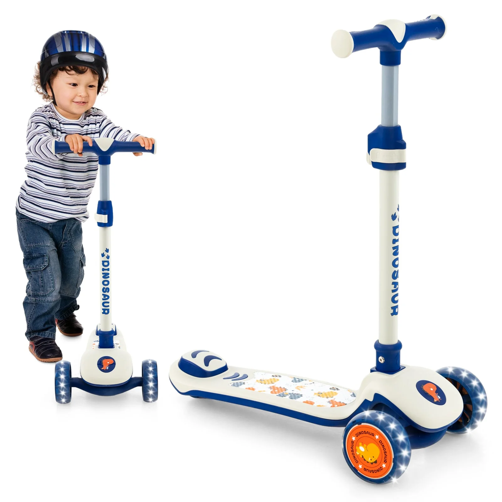 Folding Kids Scooter with Extra Wide Deck and LED Lighted PU Wheels-White - Image 4