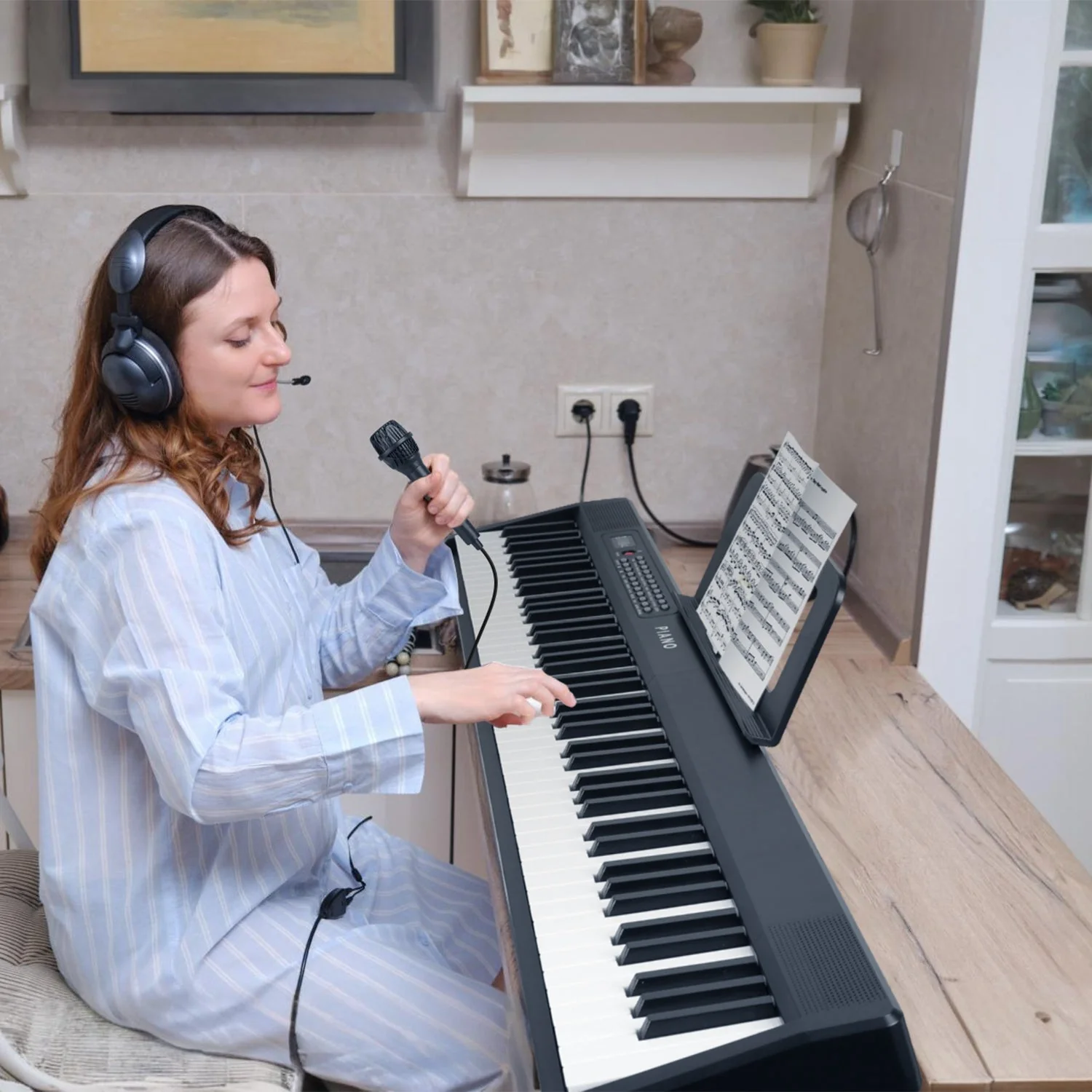 Folding Piano Keyboard 88 Keys Rechargeable Full Size Semi Weighted Piano Digital Electronic Piano with LCD Screen Carry Bag Mic Sheet Music Stand Sti - Image 2