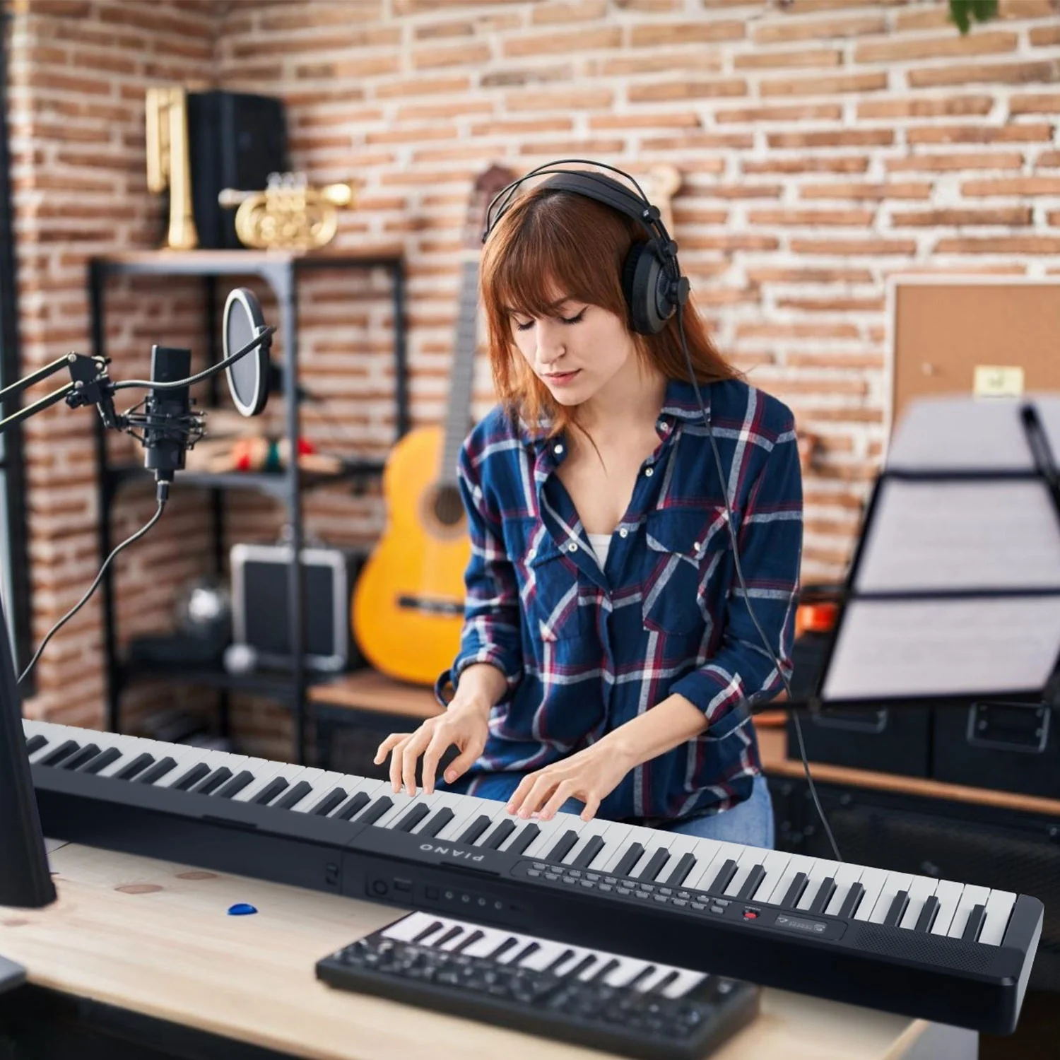 Folding Piano Keyboard 88 Keys Rechargeable Full Size Semi Weighted Piano Digital Electronic Piano with LCD Screen Carry Bag Mic Sheet Music Stand Sti - Image 4