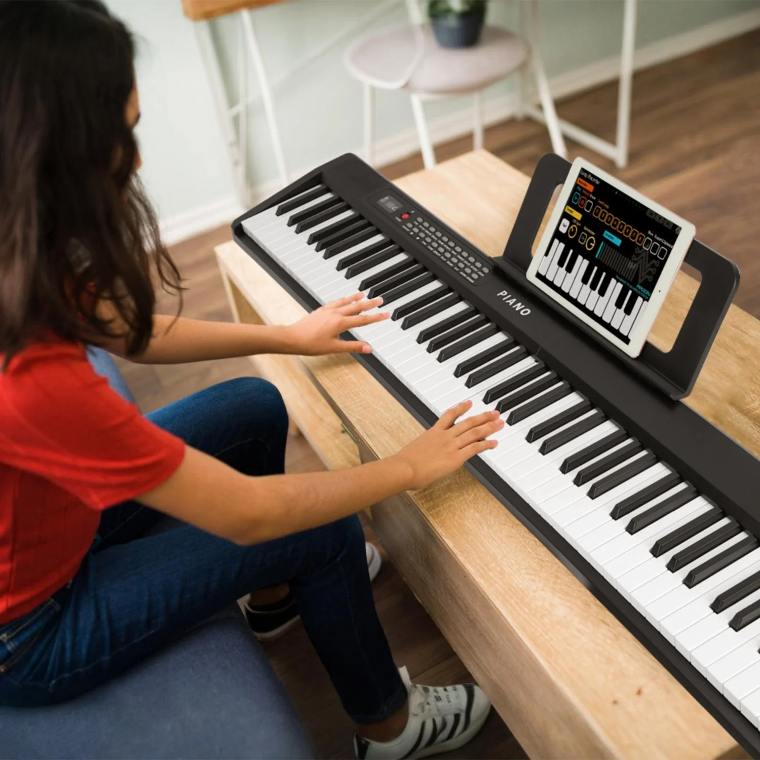 Folding Piano Keyboard 88 Keys Rechargeable Full Size Semi Weighted Piano Digital Electronic Piano with LCD Screen Carry Bag Mic Sheet Music Stand Sti - Image 5