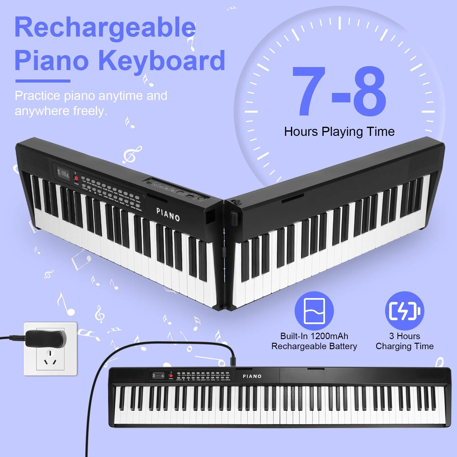 Folding Piano Keyboard 88 Keys Rechargeable Full Size Semi Weighted Piano Digital Electronic Piano with LCD Screen Carry Bag Mic Sheet Music Stand Sti - Image 2