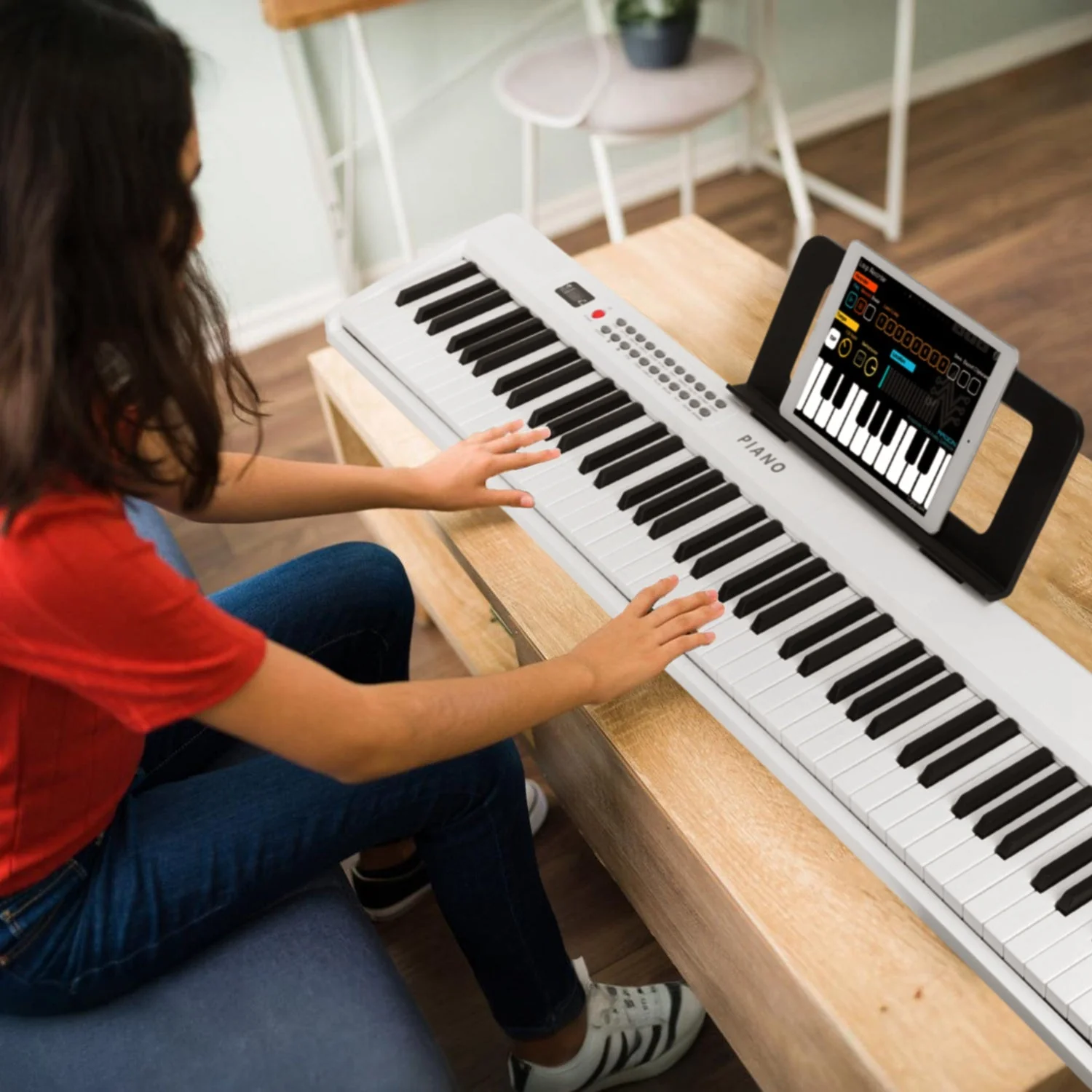 Folding Piano Keyboard 88 Keys Rechargeable Full Size Semi Weighted Piano Digital Electronic Piano with LCD Screen Carry Bag Mic Sheet Music Stand Sti - Image 5