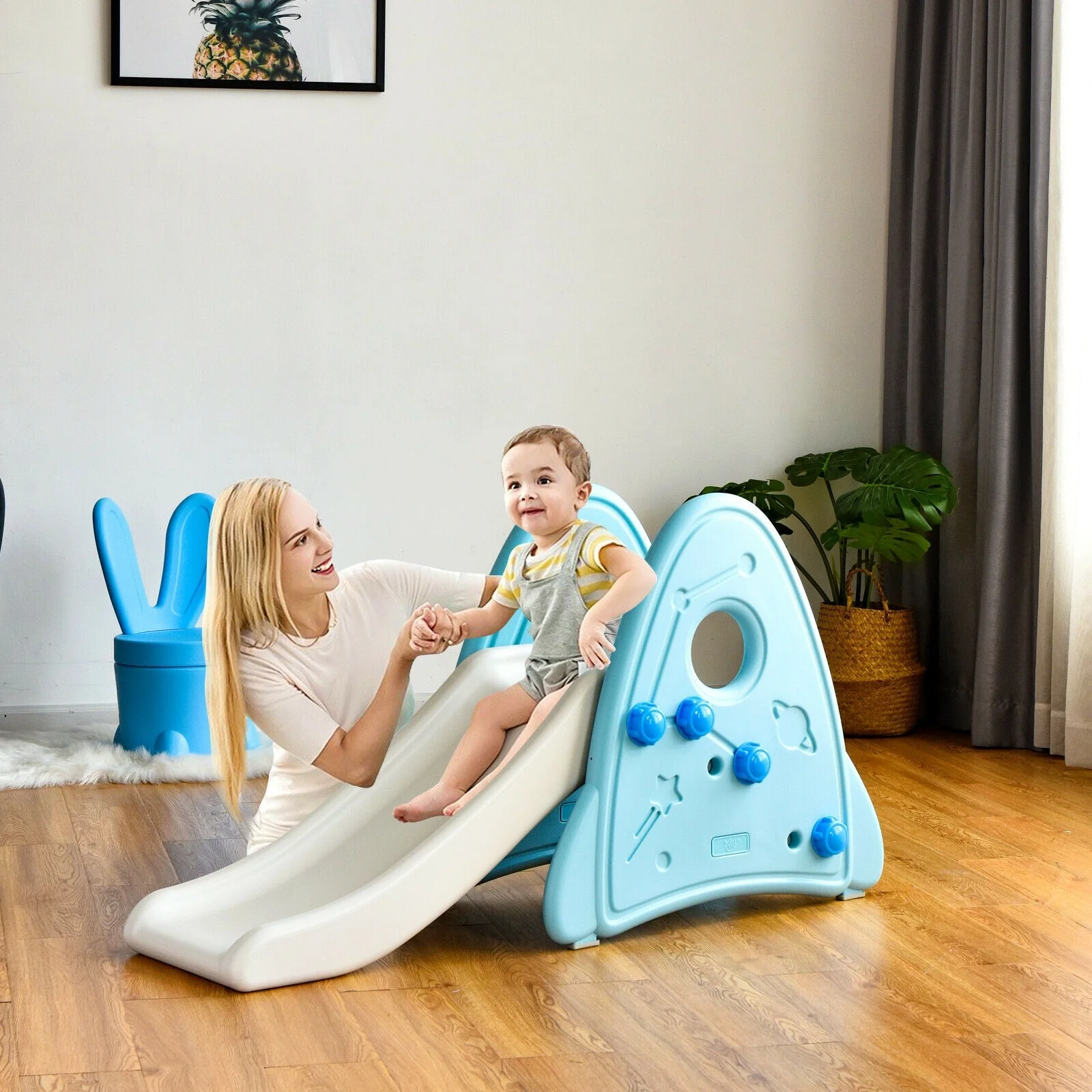 Freestanding Baby Slide Indoor First Play Climber Slide Set for Boys Girls -Blue - Image 2