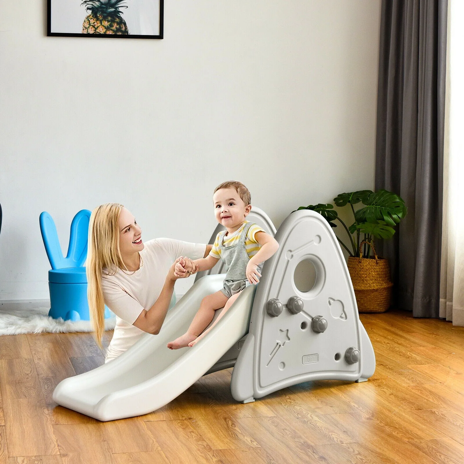 Freestanding Baby Slide Indoor First Play Climber Slide Set for Boys Girls -Gray - Image 2
