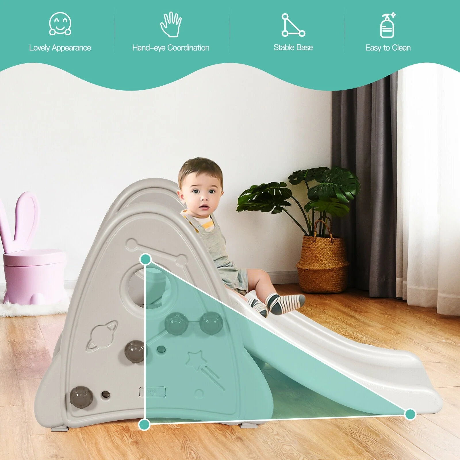 Freestanding Baby Slide Indoor First Play Climber Slide Set for Boys Girls -Gray - Image 8