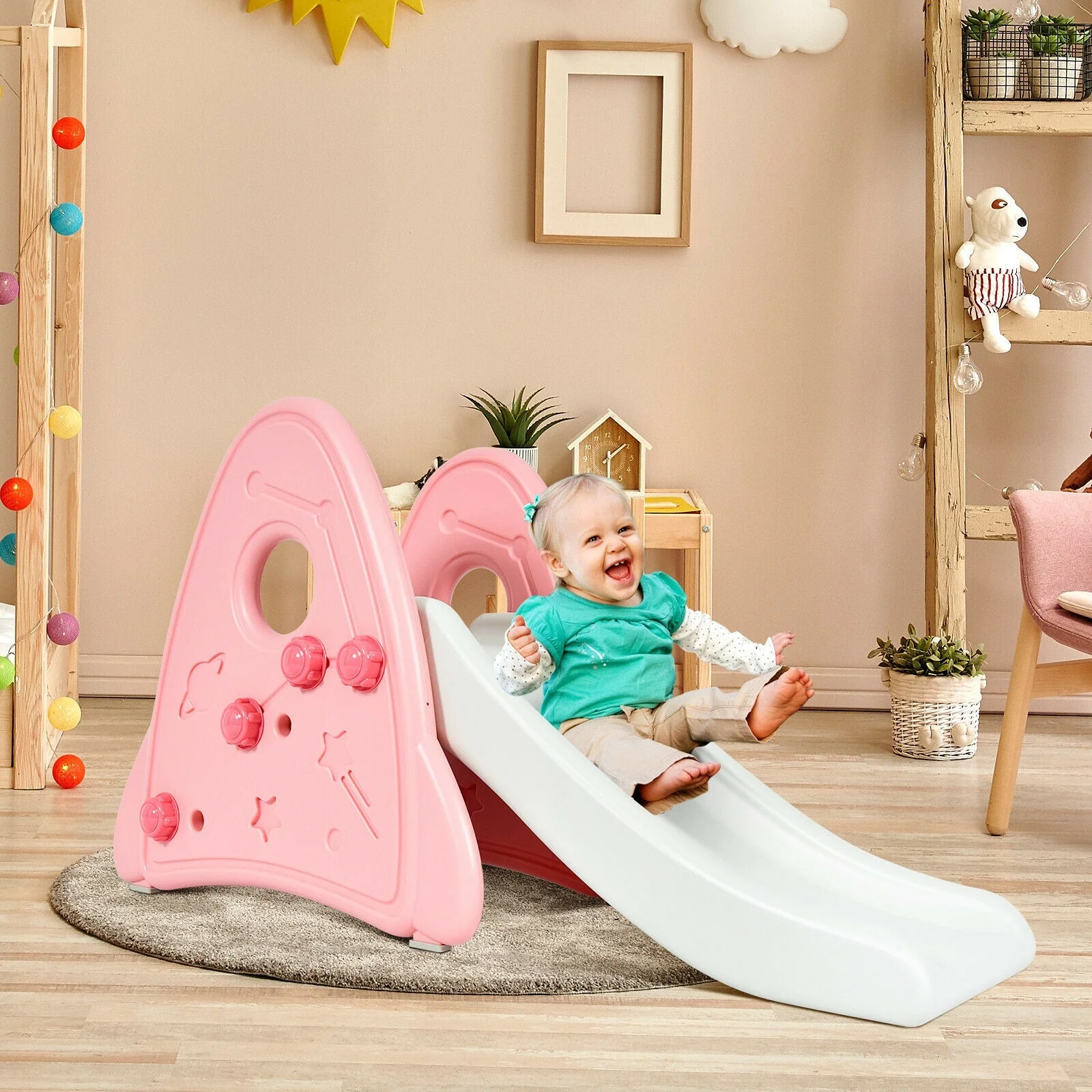 Freestanding Baby Slide Indoor First Play Climber Slide Set for Boys Girls -Pink - Image 2