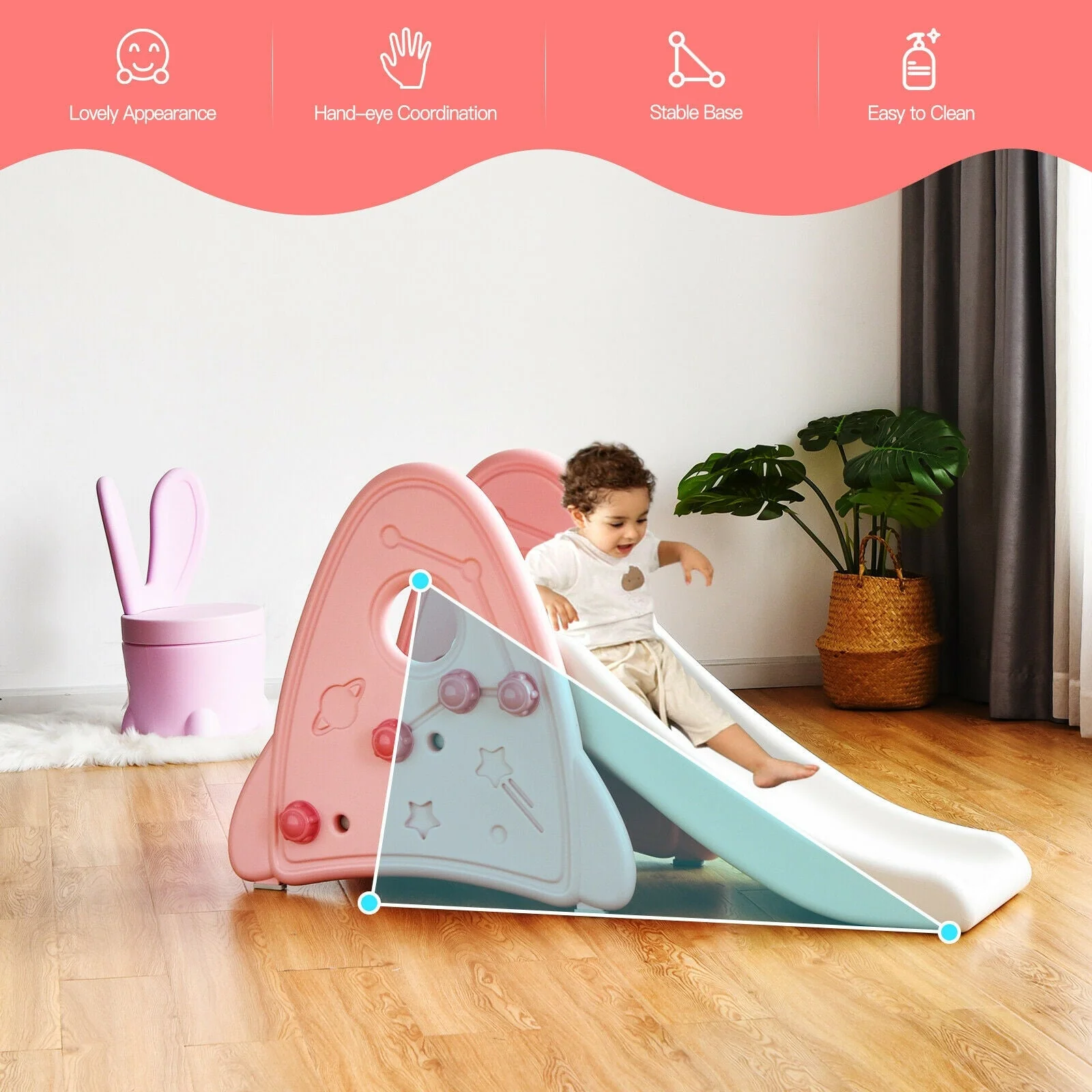 Freestanding Baby Slide Indoor First Play Climber Slide Set for Boys Girls -Pink - Image 8