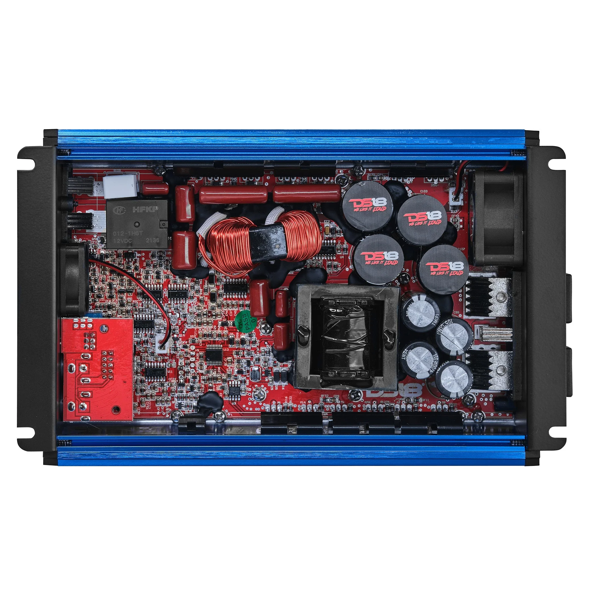 FRP Compact Full-Range Class D 1-Channel Amplifier 2,500 Watts Rms @ 1-ohm Red Blue - Image 2
