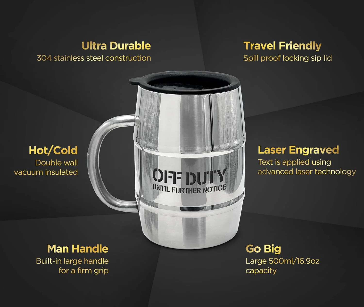 Funny Mug Gift for Men - 17oz Insulated Stainless Steel Beer/Coffee Cup with Handle and Lid for Birthday/Christmas 2023 "Off Duty Until Further Notice (Gift Boxed) - Image 4