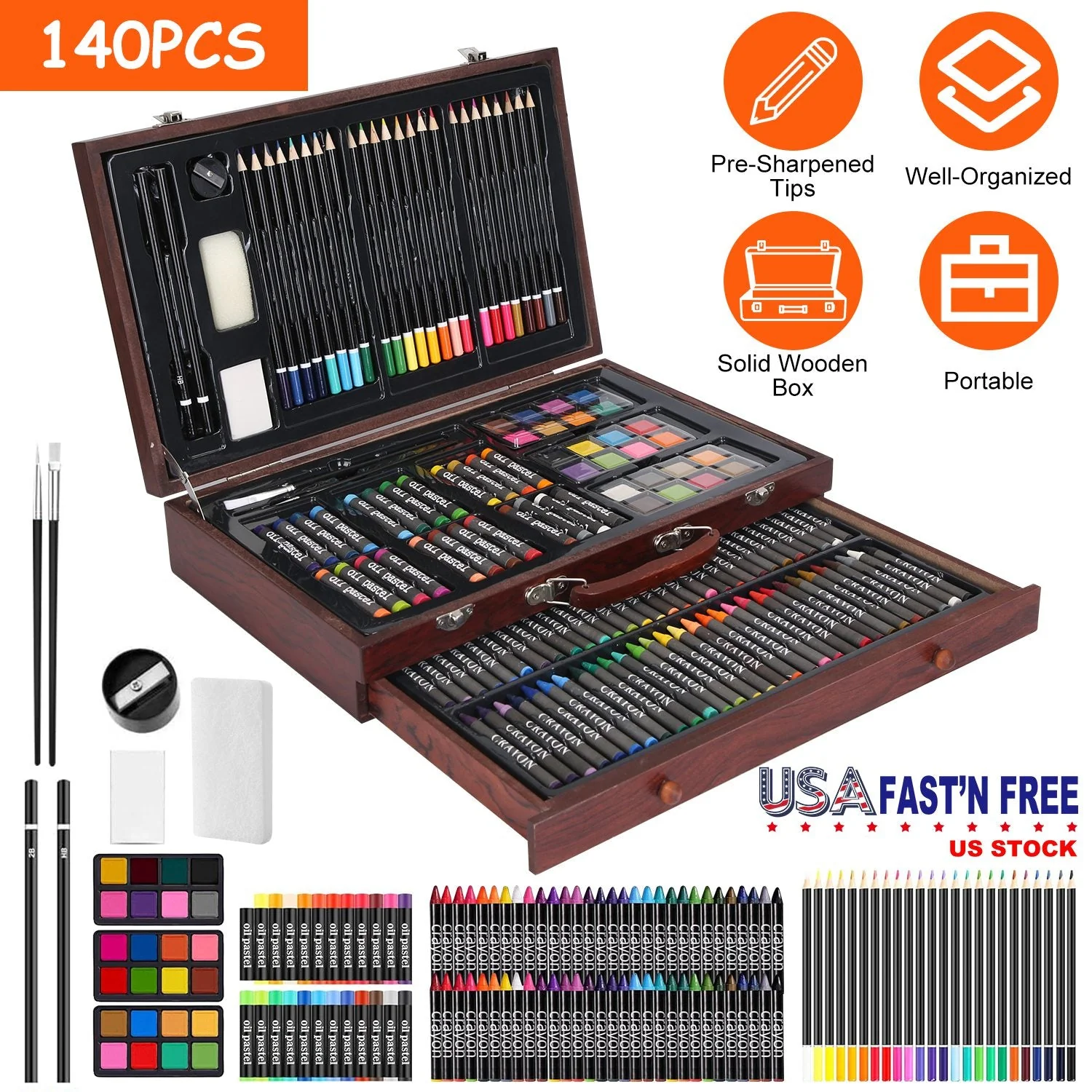 GBruno 140Pcs Art Supplies With Colored Pencils - Image 3