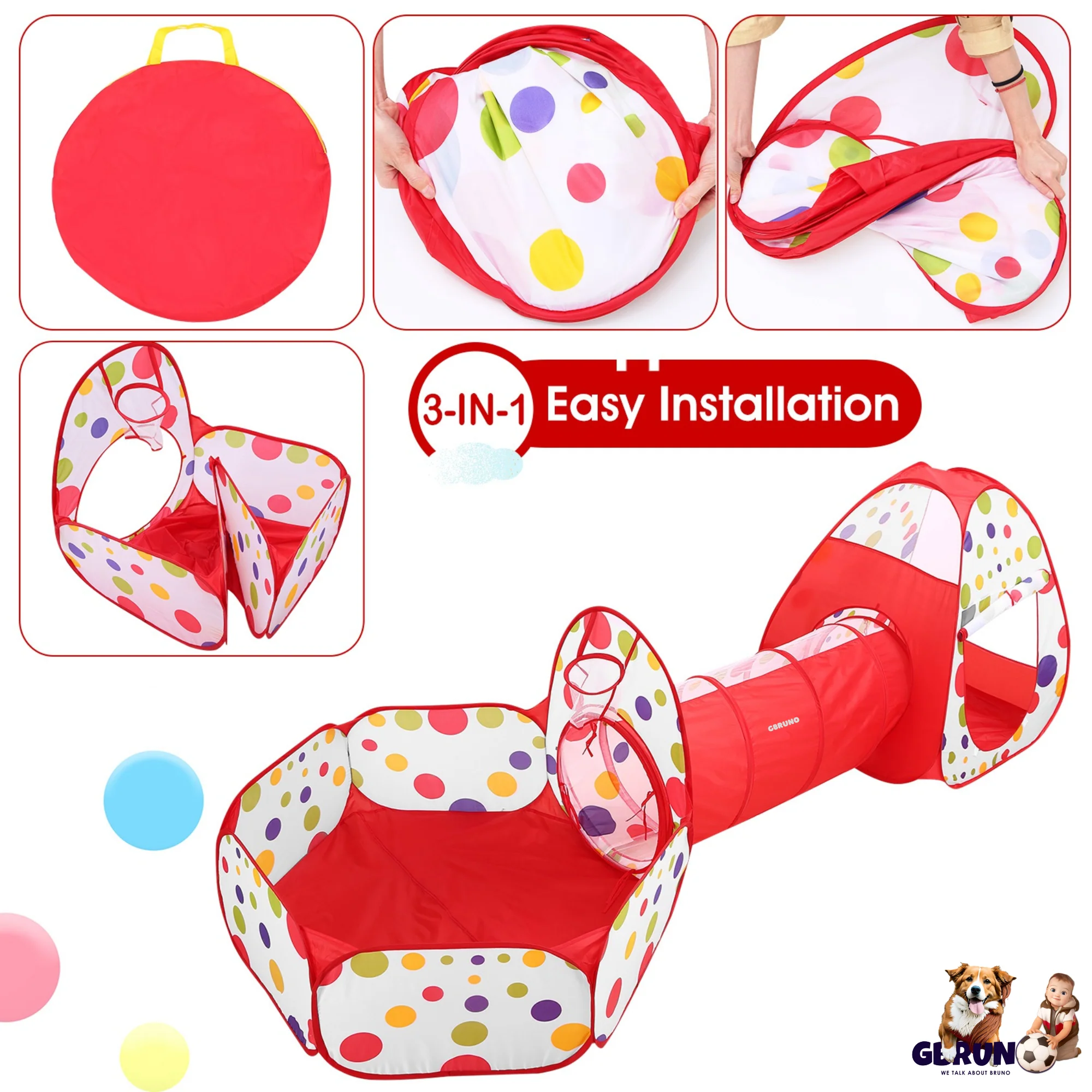 GBruno 3 In 1 Child Crawl Tunnel Tent - Image 5