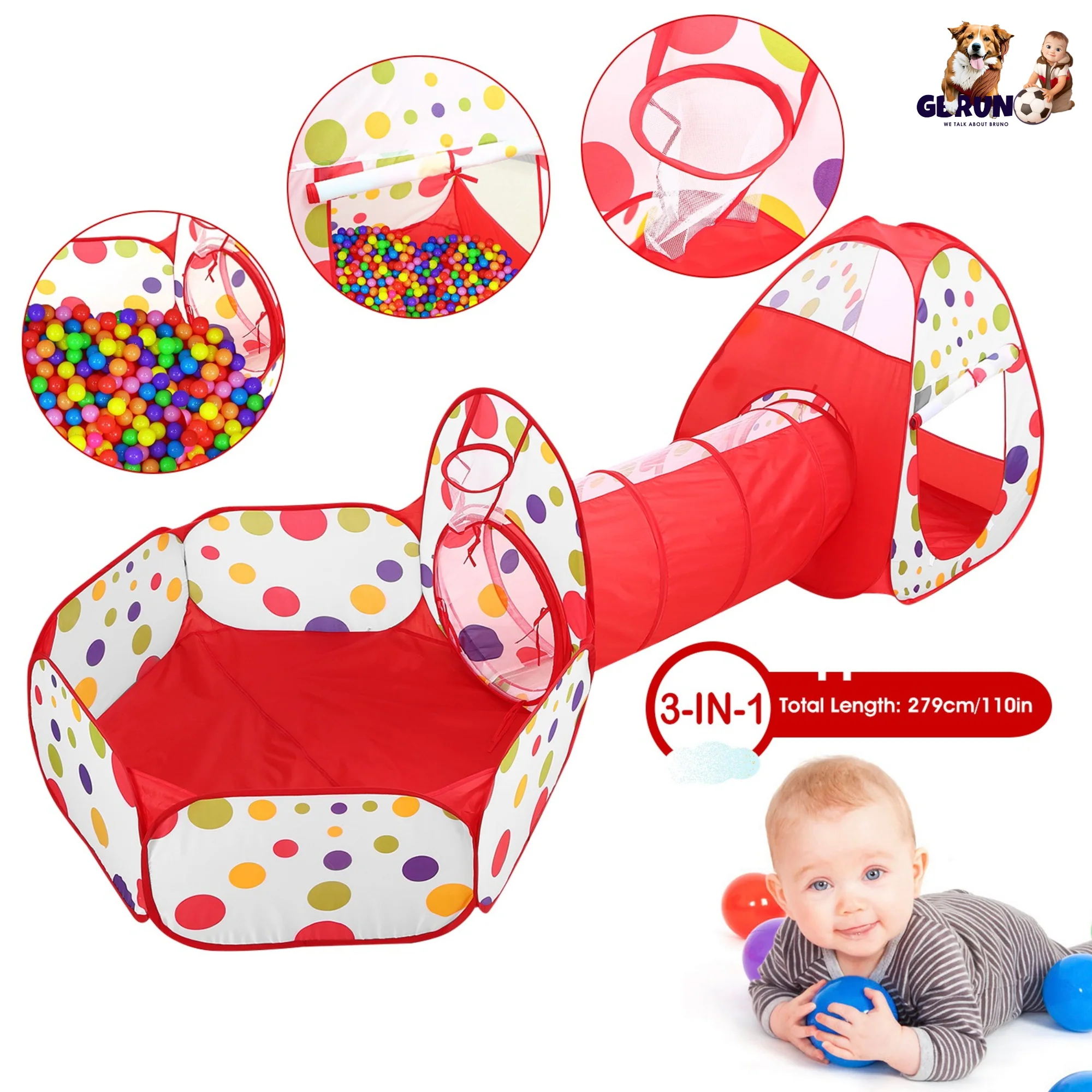 GBruno 3 In 1 Child Crawl Tunnel Tent - Image 3